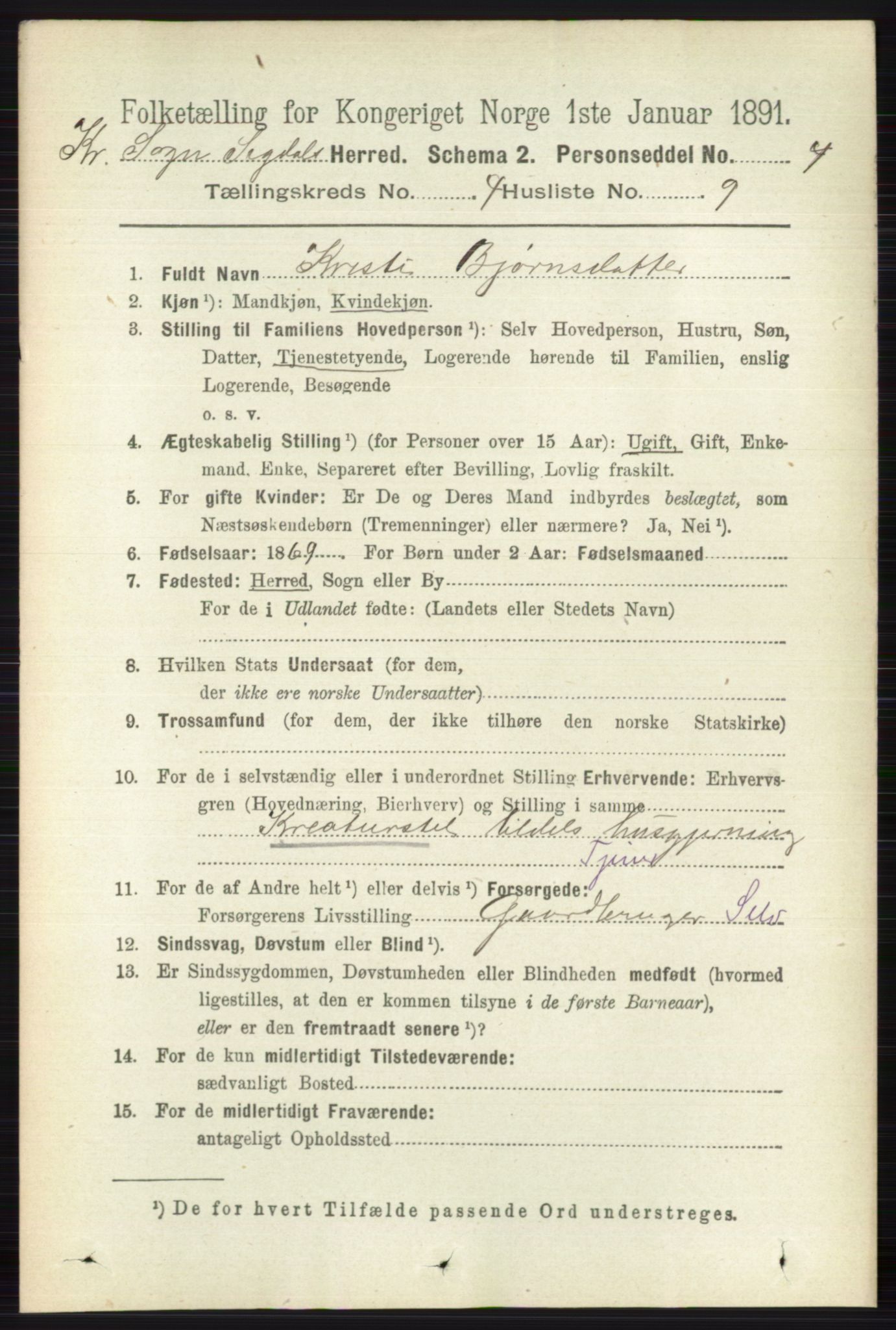 RA, 1891 census for 0621 Sigdal, 1891, p. 6051