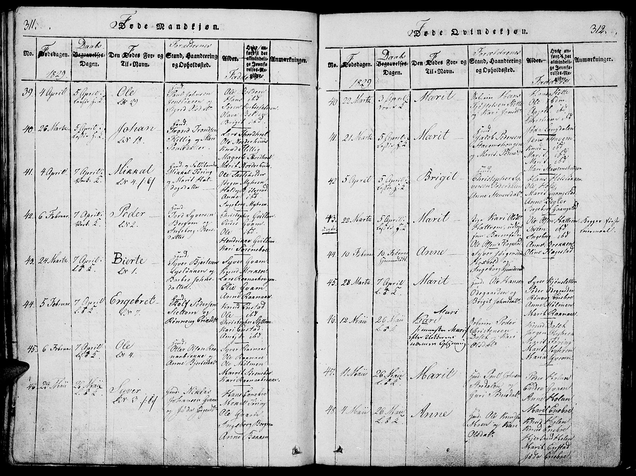 Lesja prestekontor, AV/SAH-PREST-068/H/Ha/Haa/L0004: Parish register (official) no. 4, 1820-1829, p. 311-312