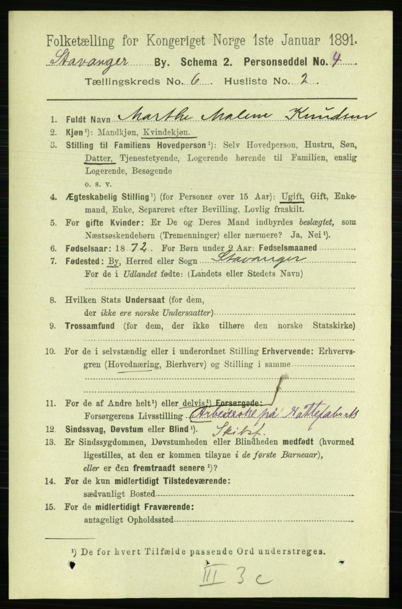 RA, 1891 census for 1103 Stavanger, 1891, p. 9977