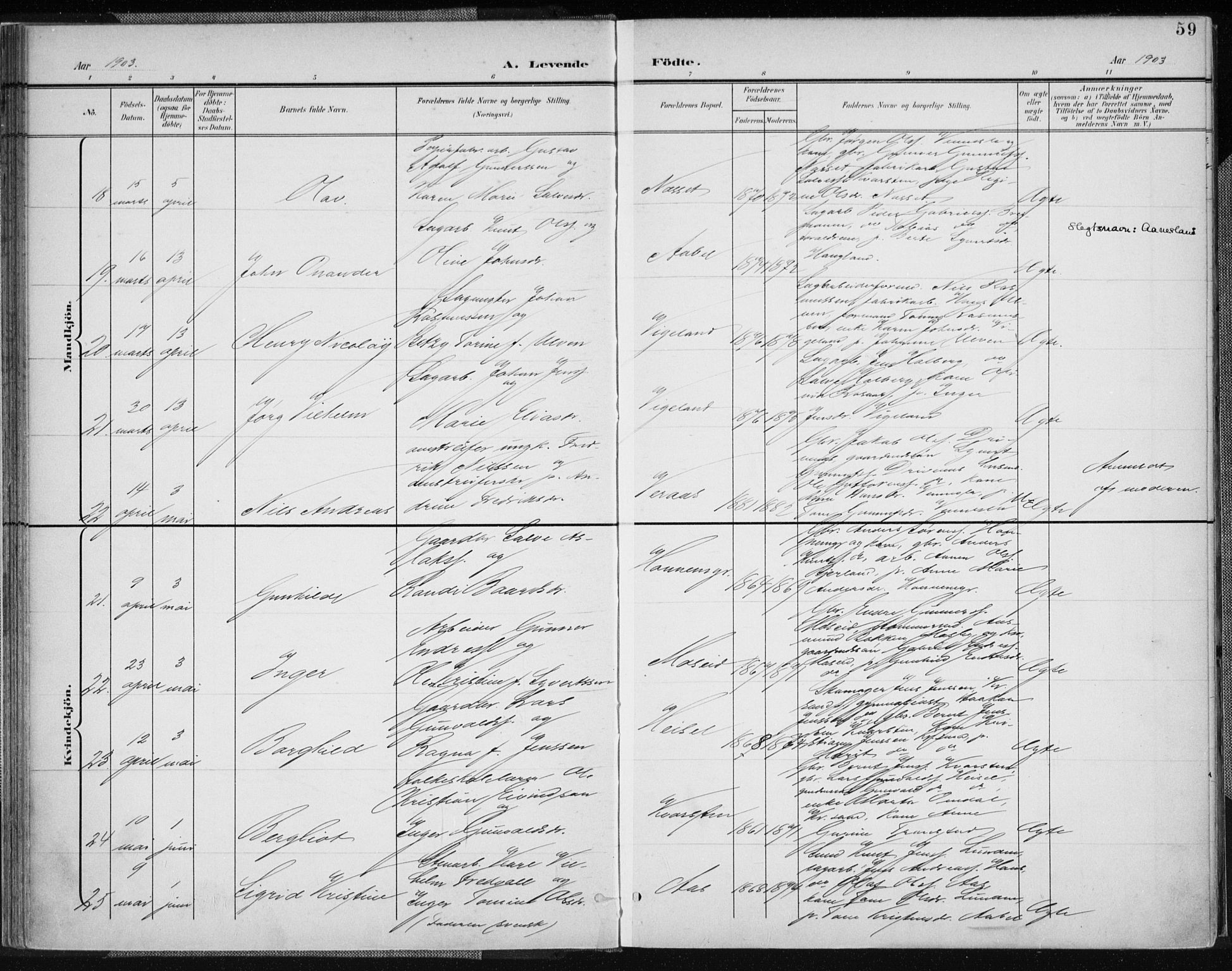 Vennesla sokneprestkontor, AV/SAK-1111-0045/Fa/Fab/L0005: Parish register (official) no. A 5, 1897-1909, p. 59