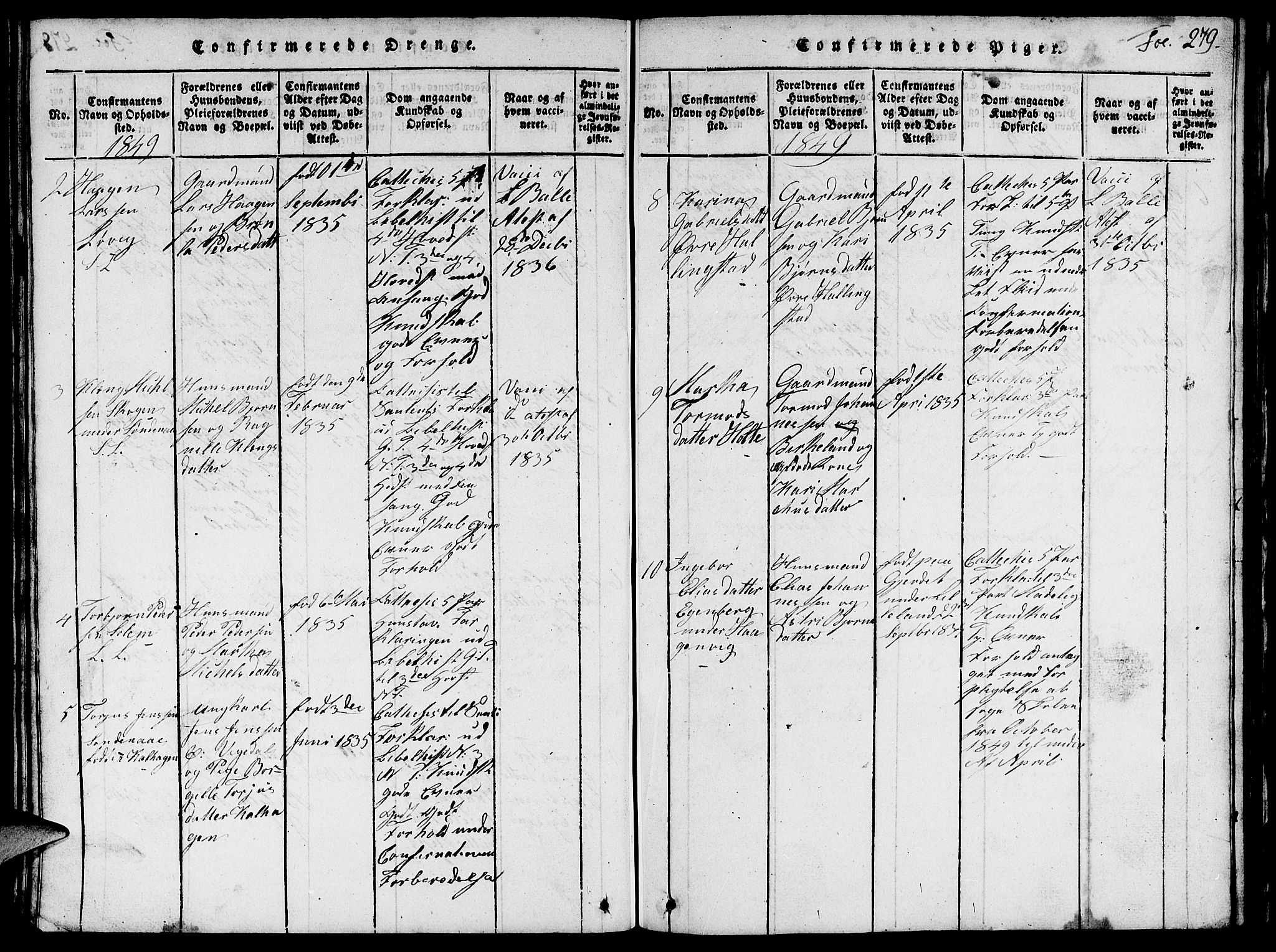 Vikedal sokneprestkontor, SAST/A-101840/01/V: Parish register (copy) no. B 1, 1816-1853, p. 279