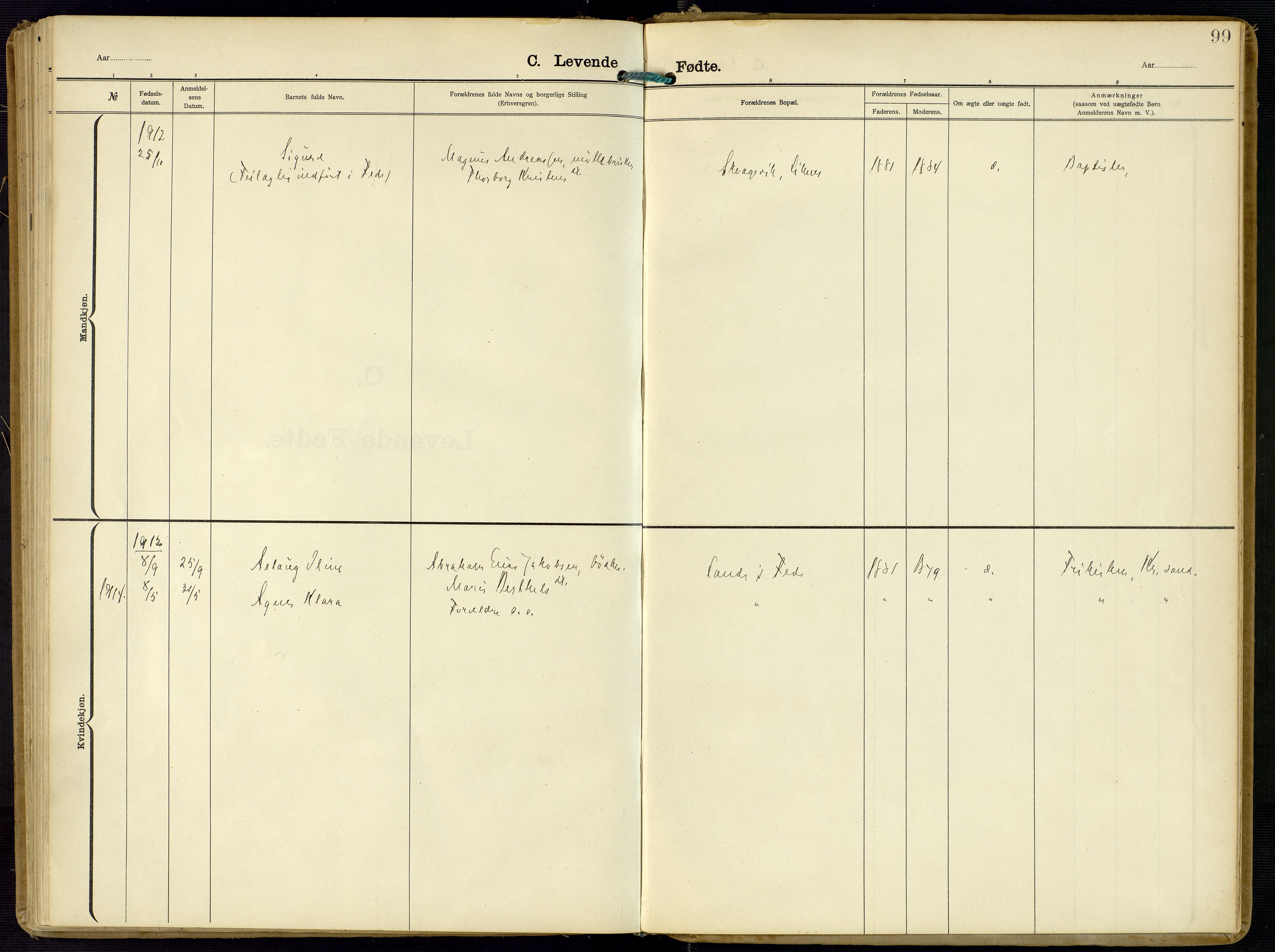 Kvinesdal sokneprestkontor, SAK/1111-0026/F/Fa/Faa/L0005: Parish register (official) no. A 5, 1898-1915, p. 99