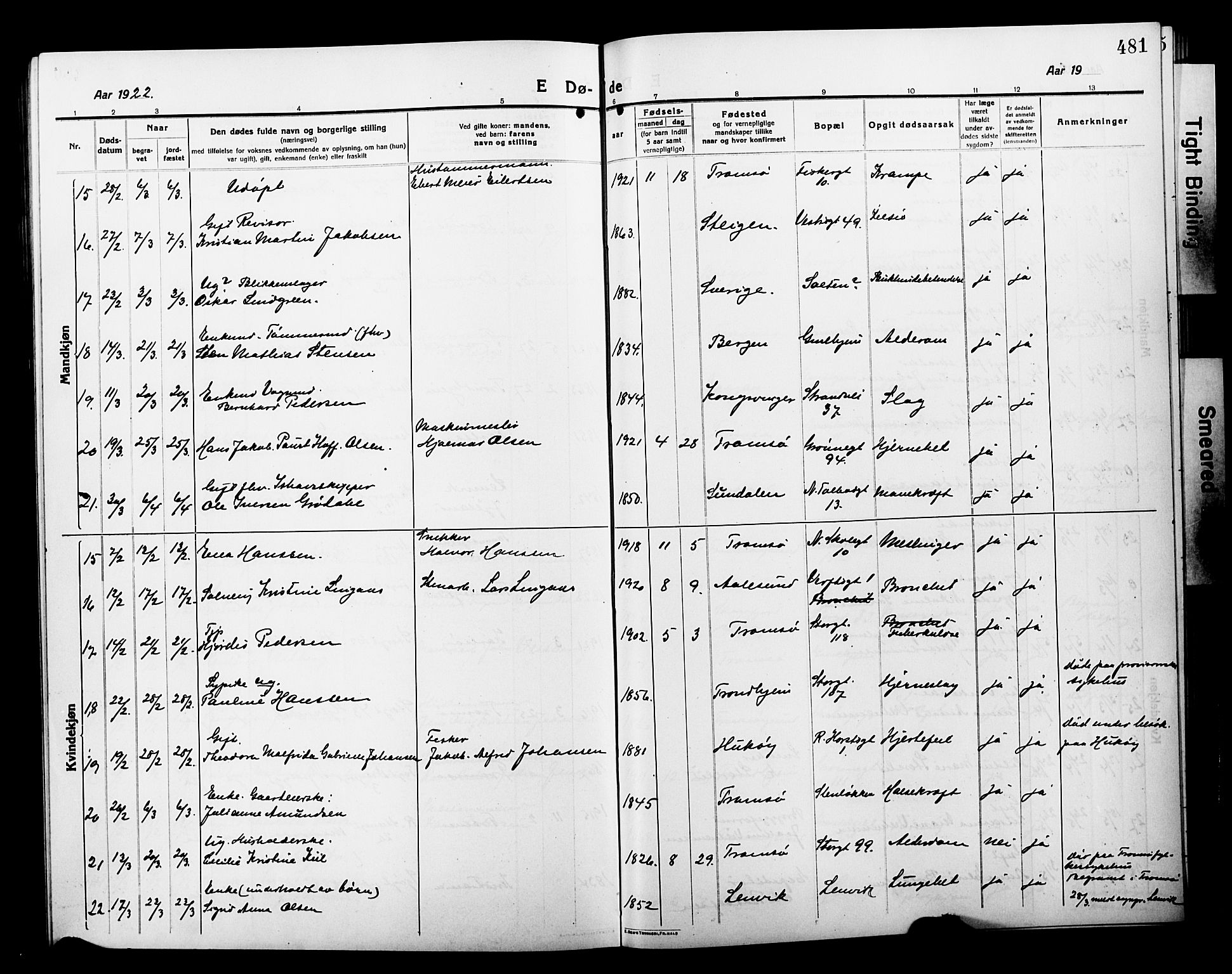 Tromsø sokneprestkontor/stiftsprosti/domprosti, SATØ/S-1343/G/Gb/L0009klokker: Parish register (copy) no. 9, 1915-1925, p. 481