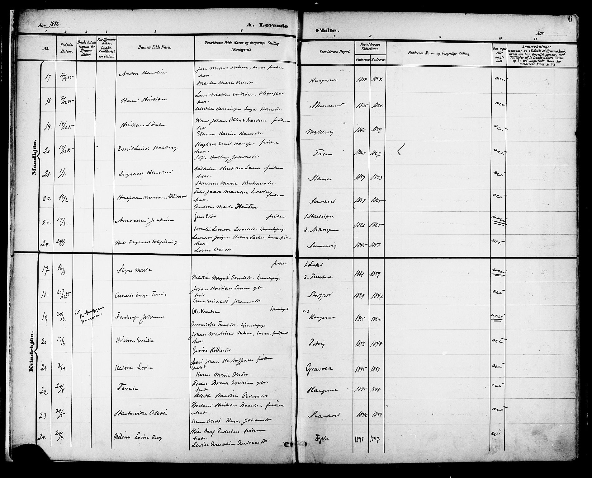 Ministerialprotokoller, klokkerbøker og fødselsregistre - Nordland, SAT/A-1459/882/L1179: Parish register (official) no. 882A01, 1886-1898, p. 6