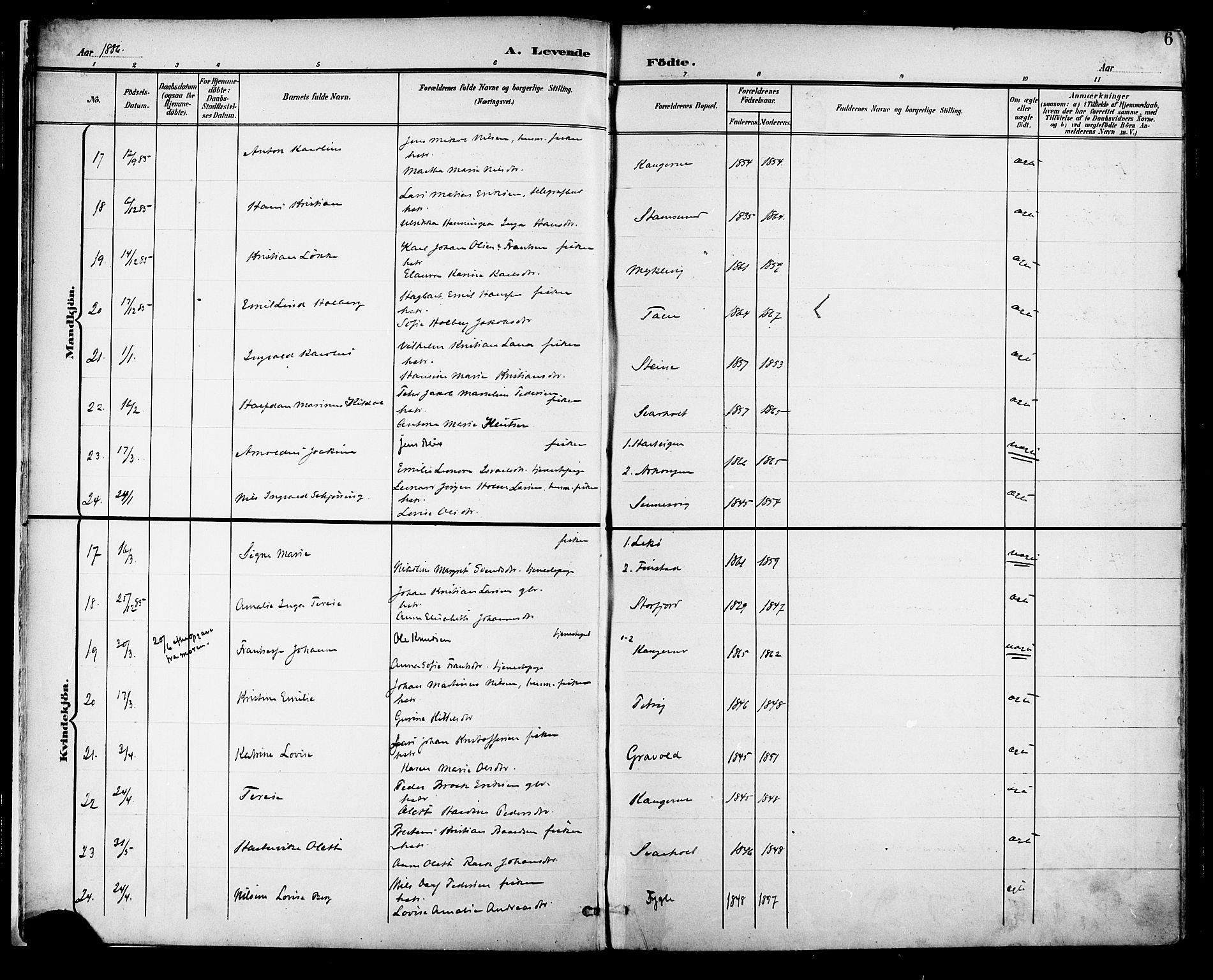 Ministerialprotokoller, klokkerbøker og fødselsregistre - Nordland, AV/SAT-A-1459/882/L1179: Parish register (official) no. 882A01, 1886-1898, p. 6