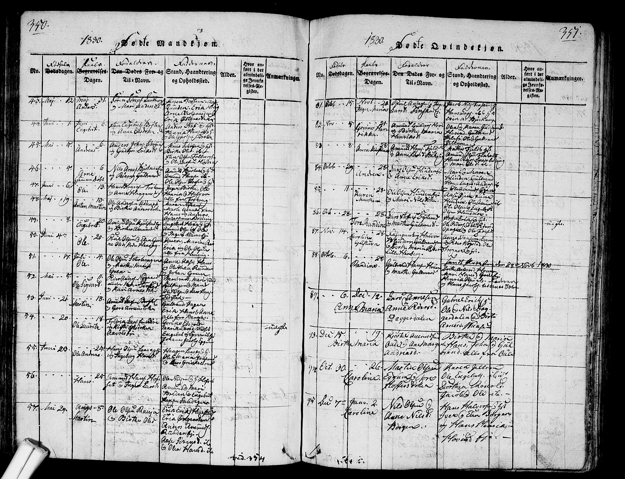 Nes prestekontor Kirkebøker, AV/SAO-A-10410/G/Ga/L0001: Parish register (copy) no. I 1, 1815-1835, p. 350-351