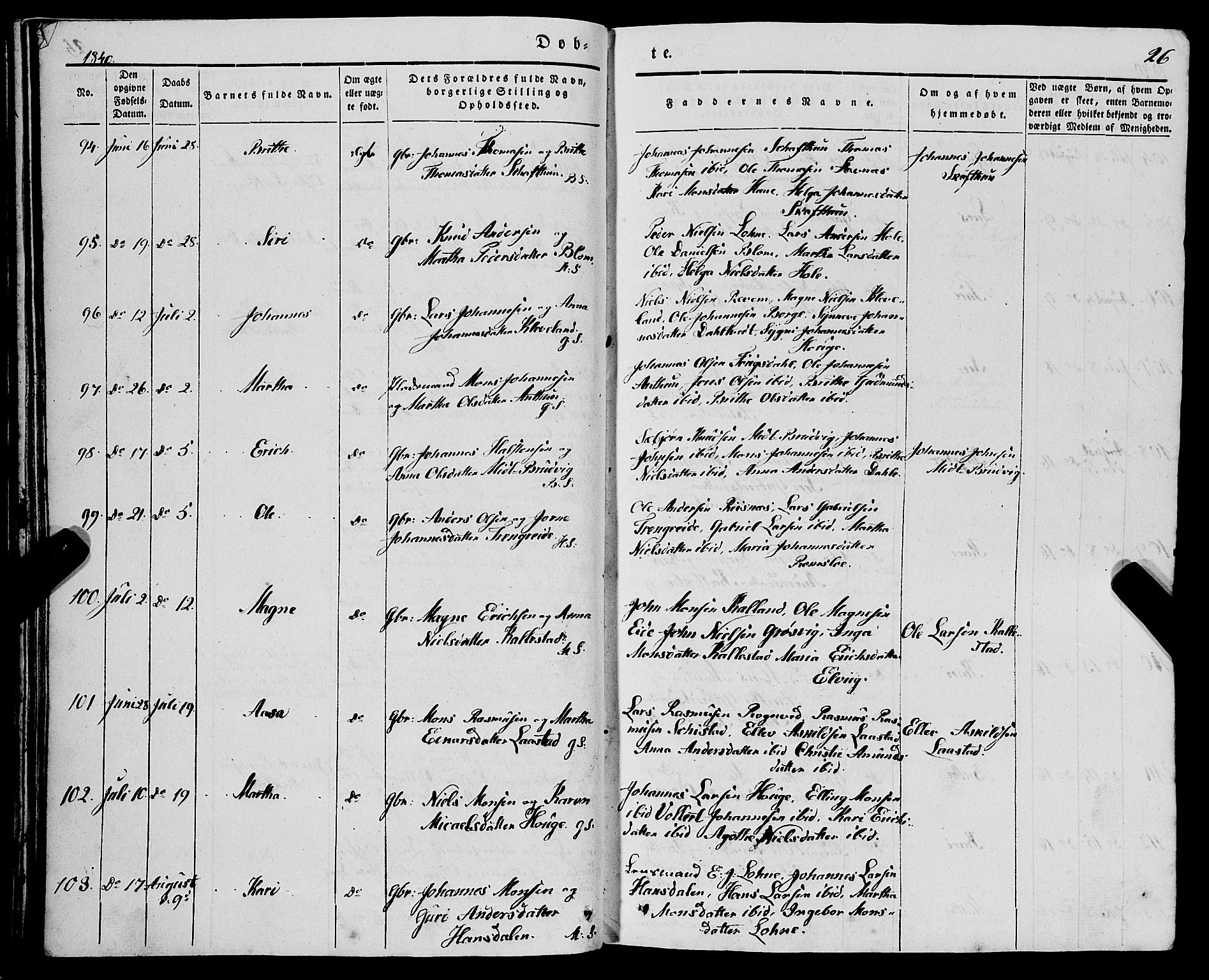 Haus sokneprestembete, AV/SAB-A-75601/H/Haa: Parish register (official) no. A 15, 1838-1847, p. 26