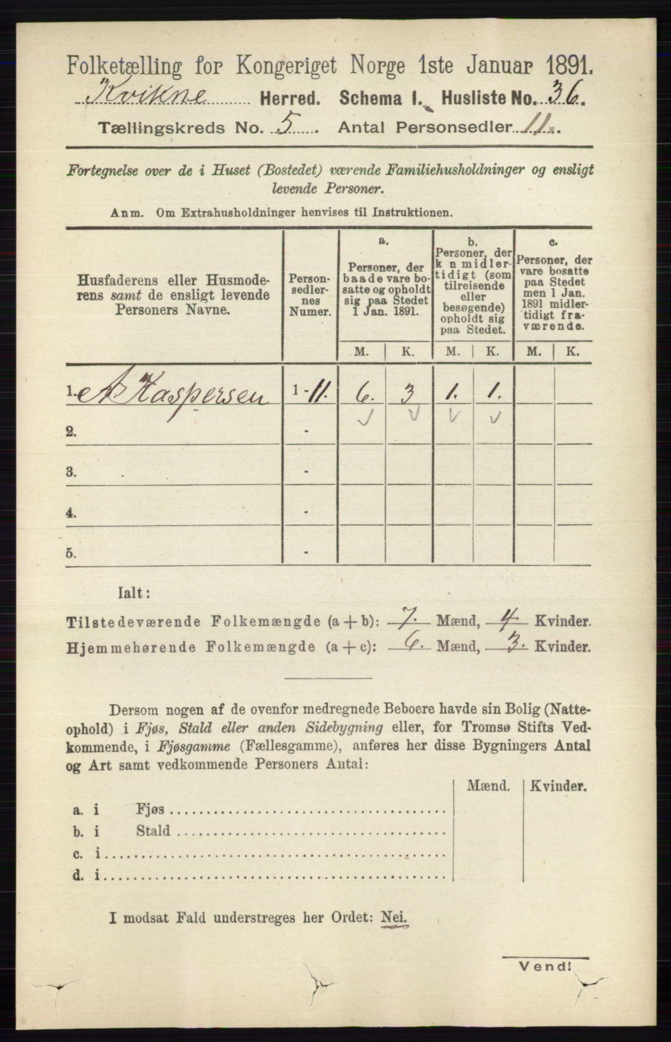 RA, 1891 census for 0440 Kvikne, 1891, p. 1329