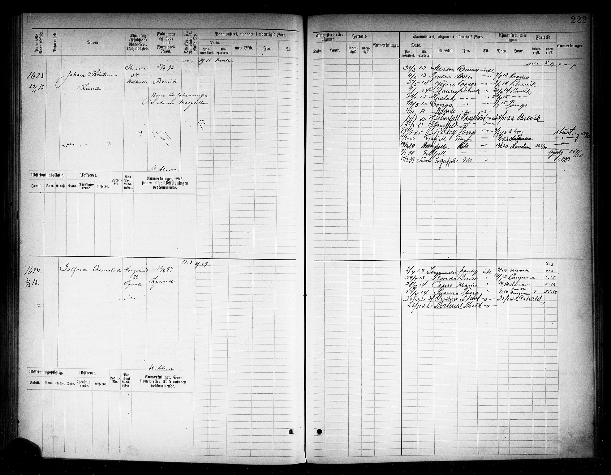 Langesund innrulleringskontor, AV/SAKO-A-831/F/Fc/L0006: Hovedrulle, 1891-1922, p. 225