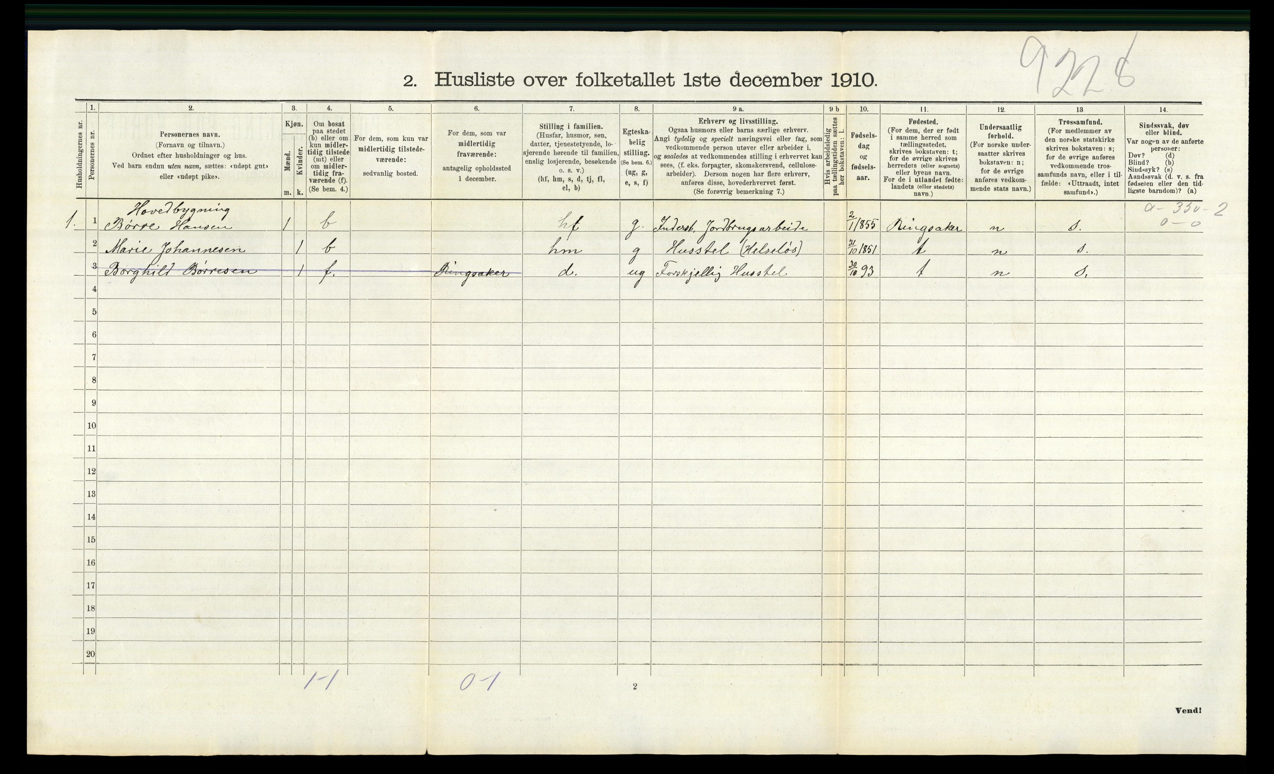 RA, 1910 census for Nes, 1910, p. 706