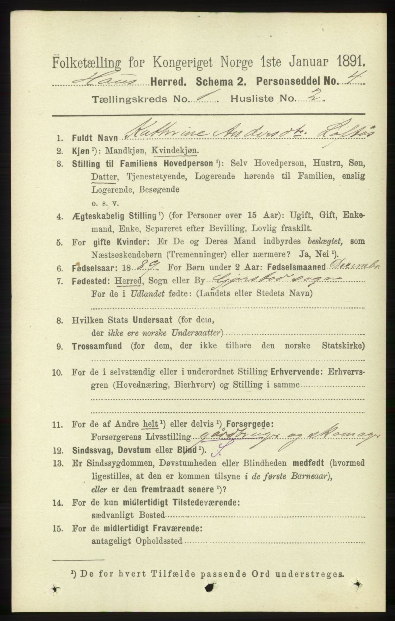 RA, 1891 census for 1250 Haus, 1891, p. 106