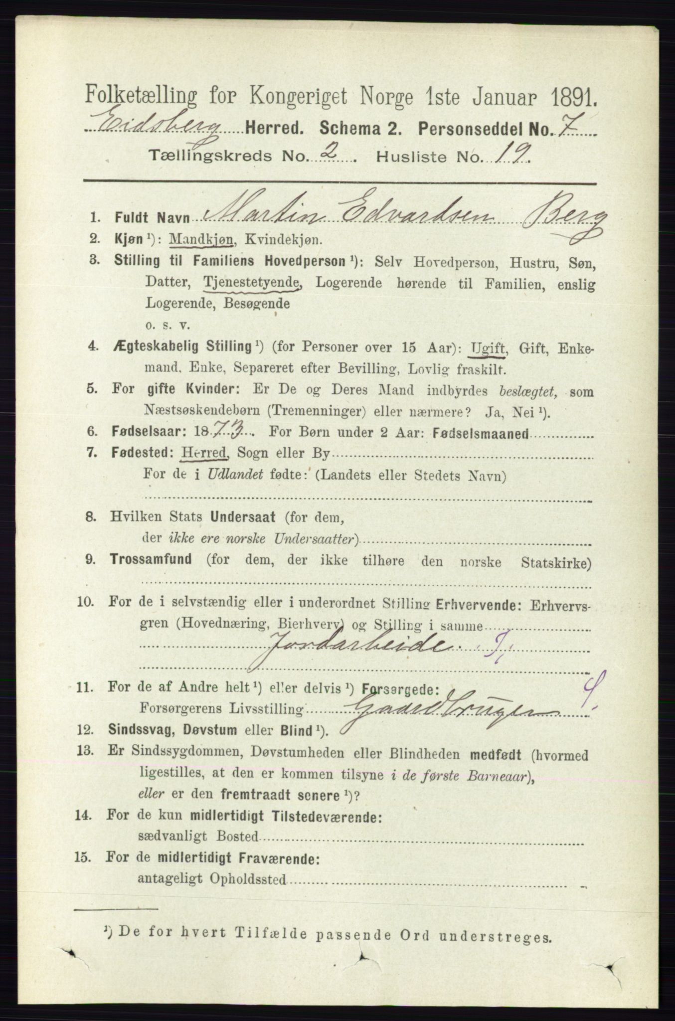 RA, 1891 census for 0125 Eidsberg, 1891, p. 944