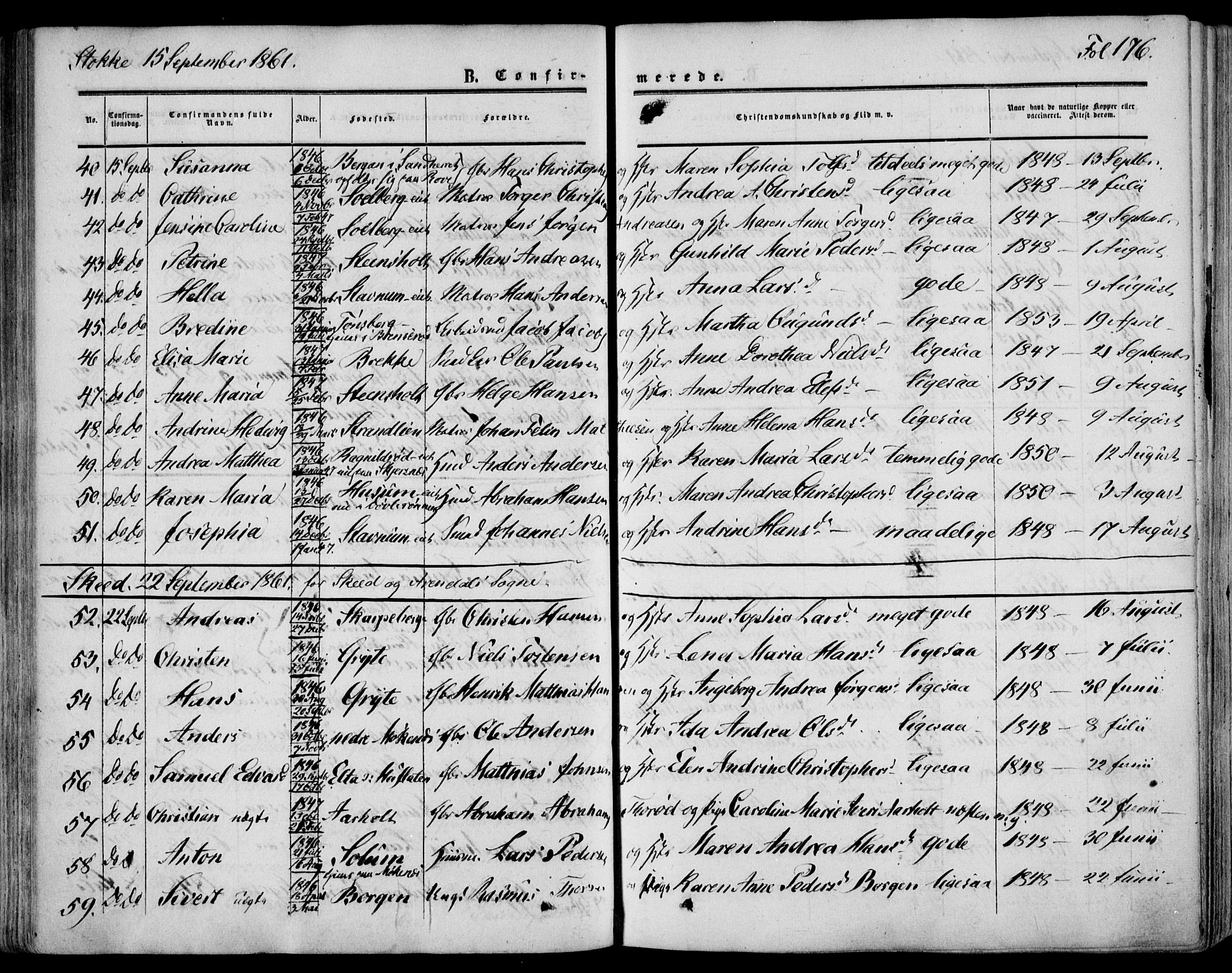 Stokke kirkebøker, AV/SAKO-A-320/F/Fa/L0008: Parish register (official) no. I 8, 1858-1871, p. 176