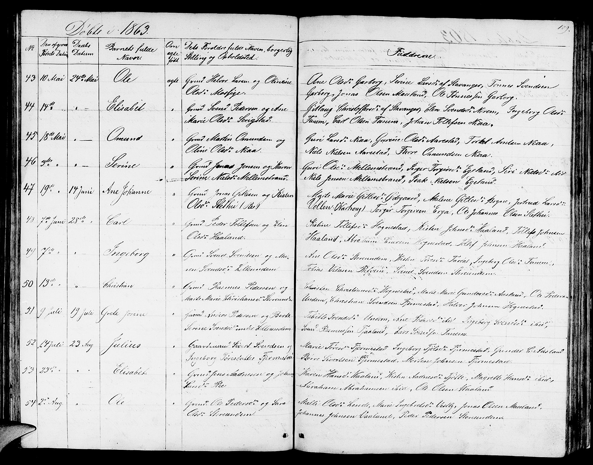 Lye sokneprestkontor, AV/SAST-A-101794/001/30BB/L0002: Parish register (copy) no. B 2, 1852-1867, p. 109