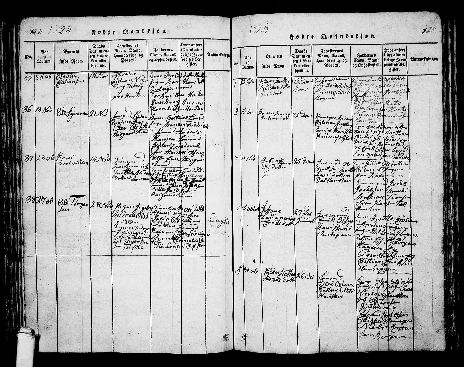 Borre kirkebøker, AV/SAKO-A-338/G/Ga/L0001: Parish register (copy) no. I 1, 1815-1851, p. 124-125