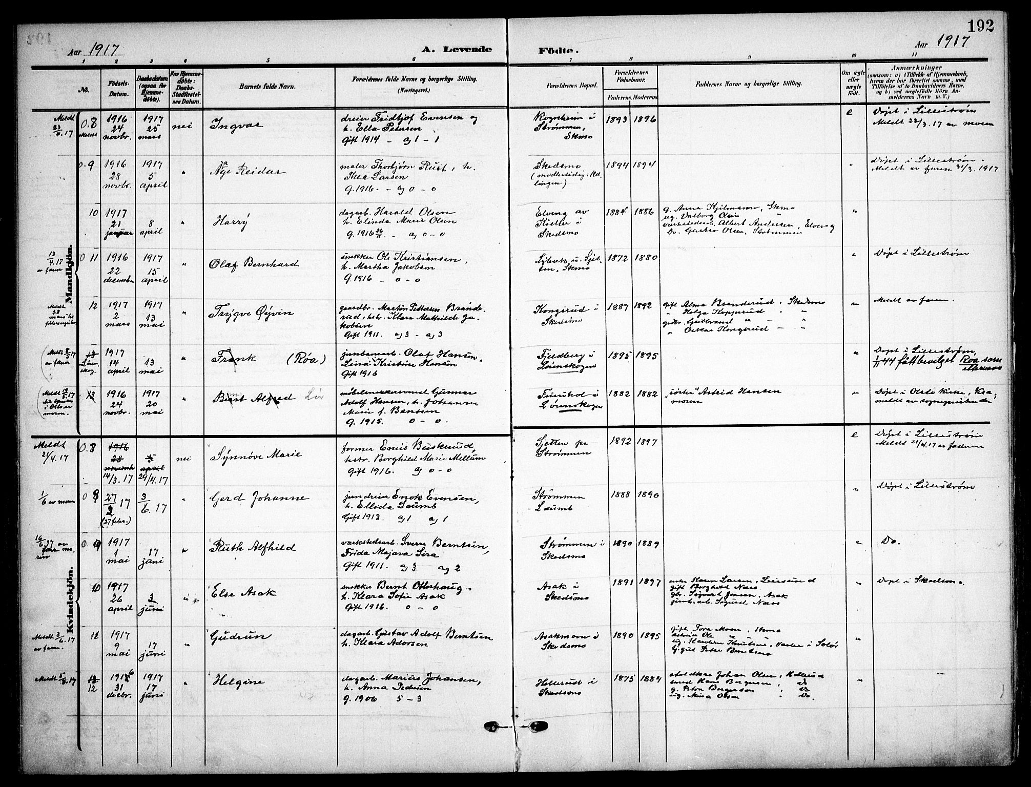 Skedsmo prestekontor Kirkebøker, AV/SAO-A-10033a/F/Fa/L0015: Parish register (official) no. I 15, 1902-1917, p. 192