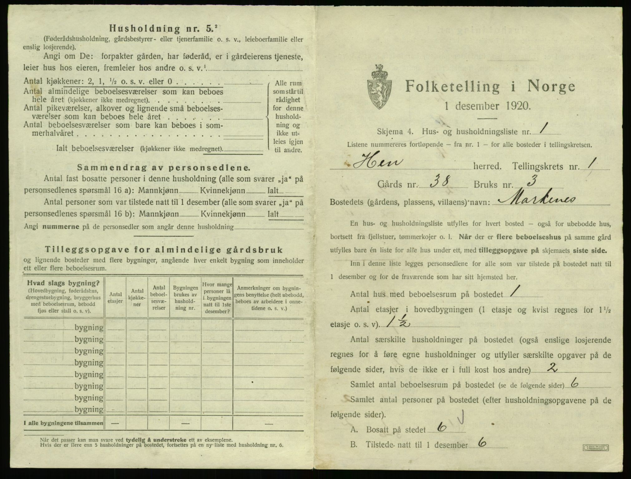 SAT, 1920 census for Hen, 1920, p. 26