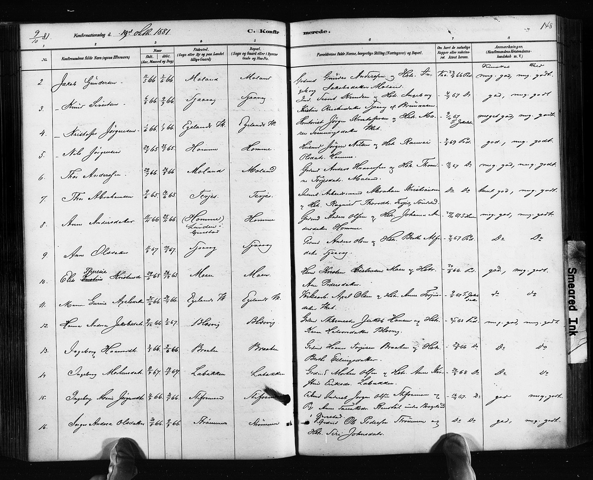 Søndeled sokneprestkontor, AV/SAK-1111-0038/F/Fa/L0004: Parish register (official) no. A 4, 1880-1889, p. 148