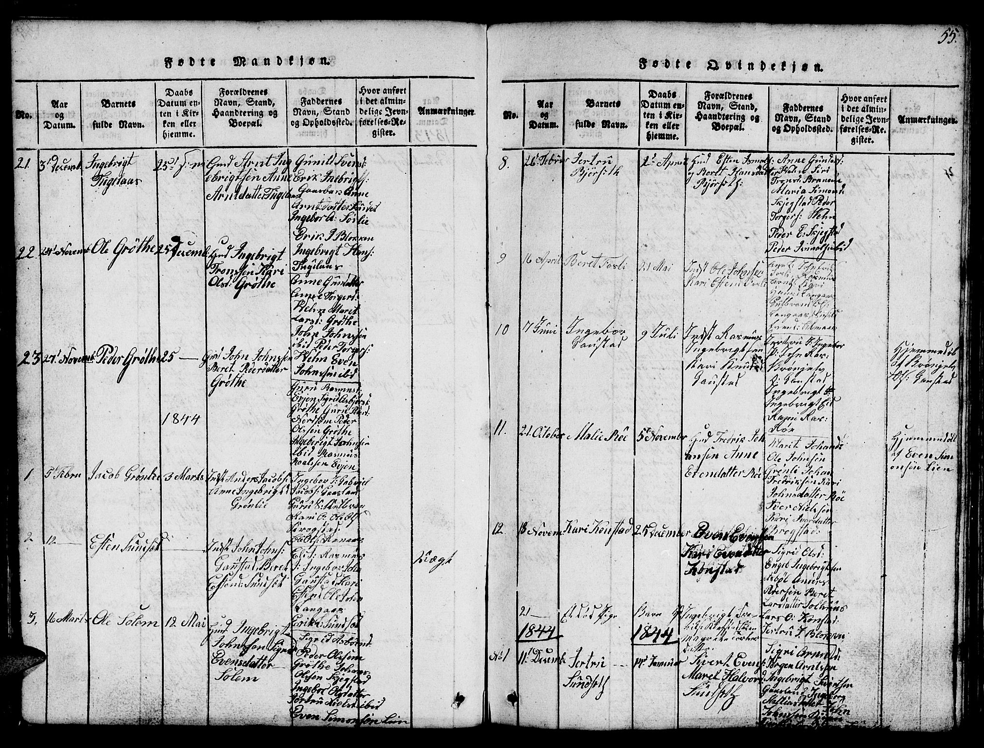 Ministerialprotokoller, klokkerbøker og fødselsregistre - Sør-Trøndelag, SAT/A-1456/694/L1130: Parish register (copy) no. 694C02, 1816-1857, p. 55