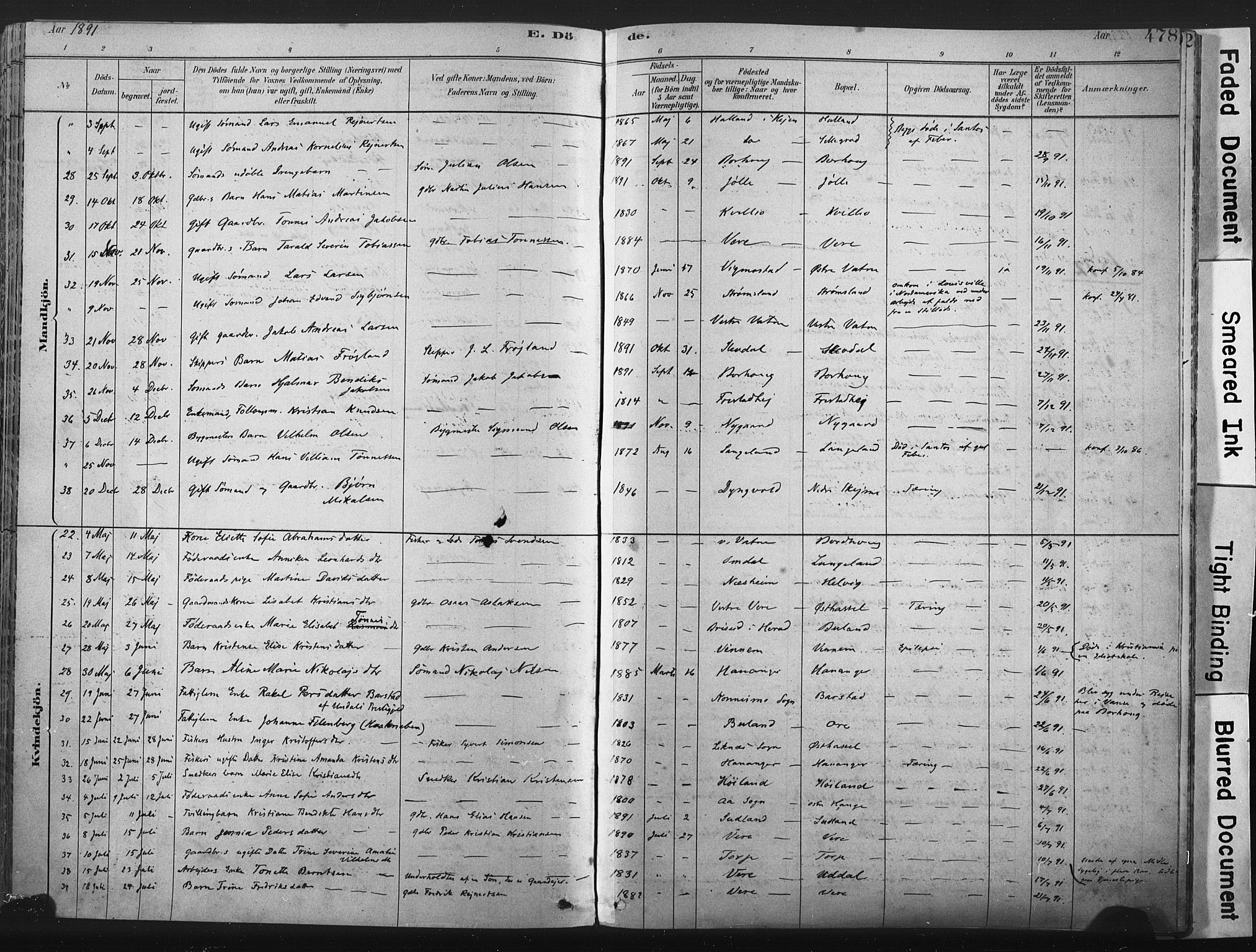 Lista sokneprestkontor, AV/SAK-1111-0027/F/Fa/L0012: Parish register (official) no. A 12, 1879-1903, p. 478