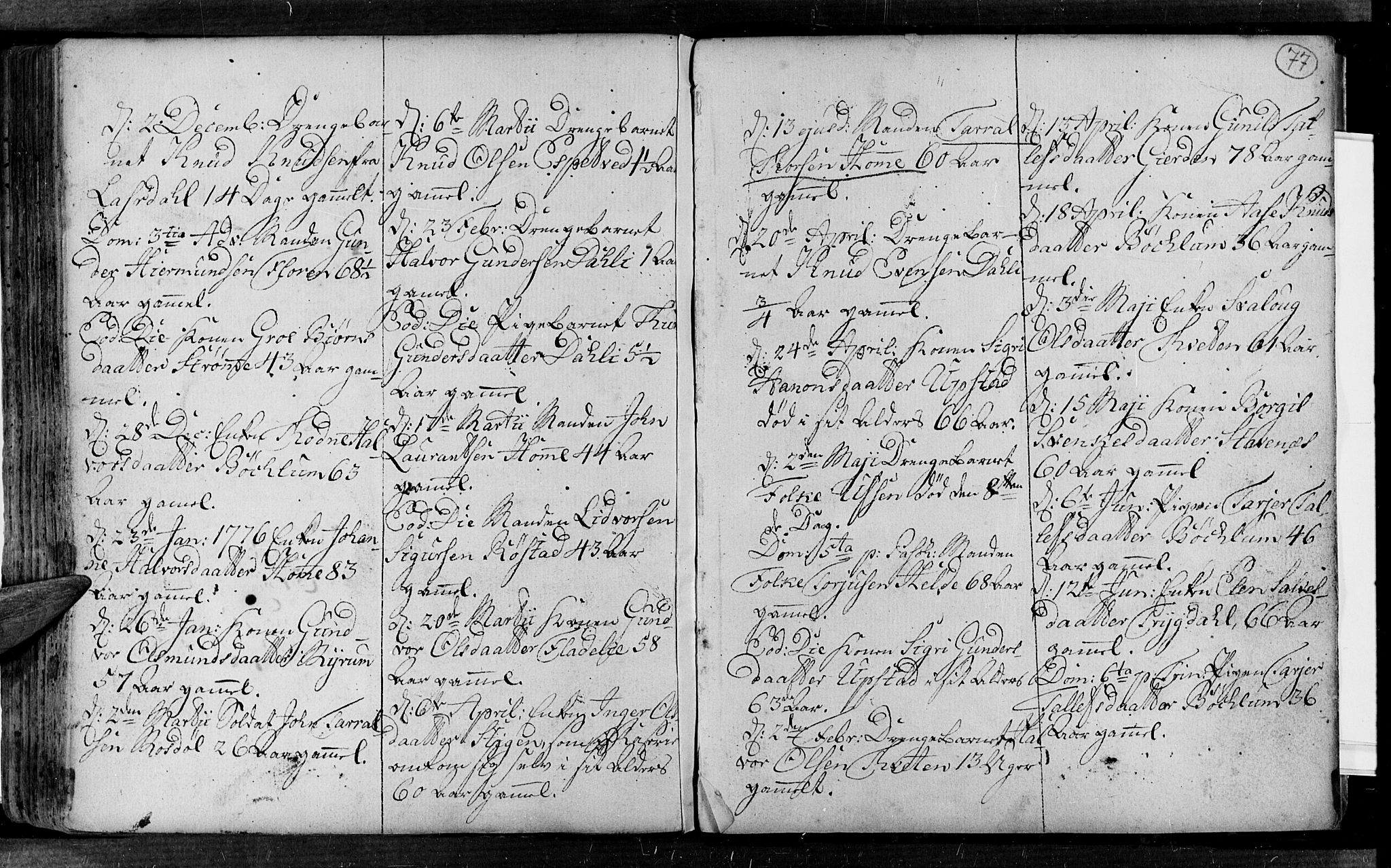 Valle sokneprestkontor, SAK/1111-0044/F/Fa/Fac/L0002: Parish register (official) no. A 2, 1745-1776, p. 77