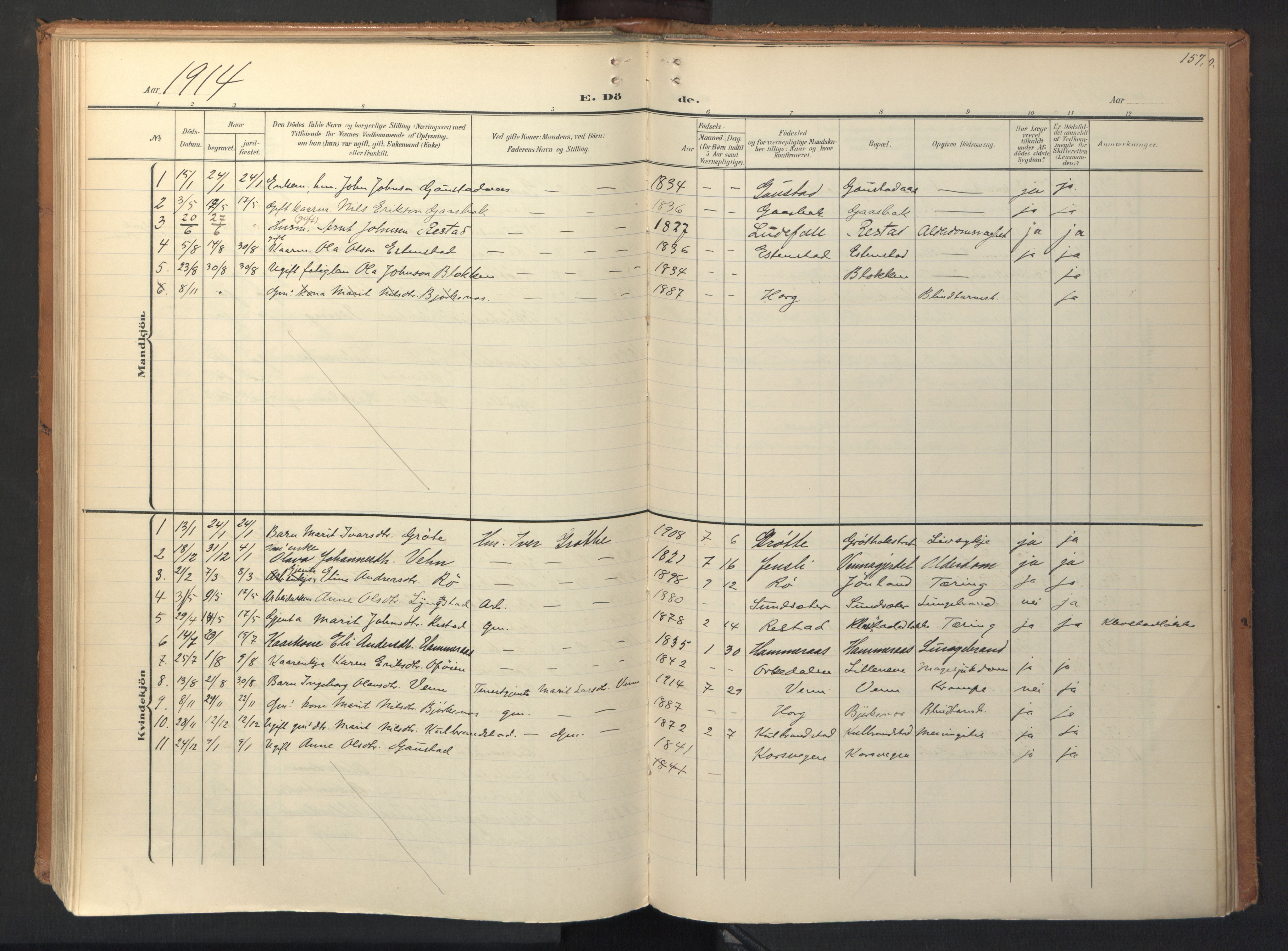 Ministerialprotokoller, klokkerbøker og fødselsregistre - Sør-Trøndelag, SAT/A-1456/694/L1128: Parish register (official) no. 694A02, 1906-1931, p. 157