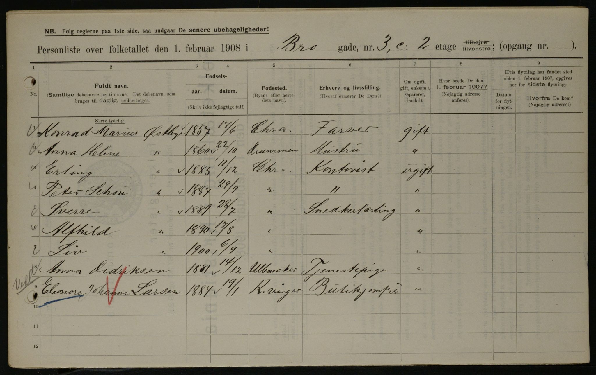 OBA, Municipal Census 1908 for Kristiania, 1908, p. 9266