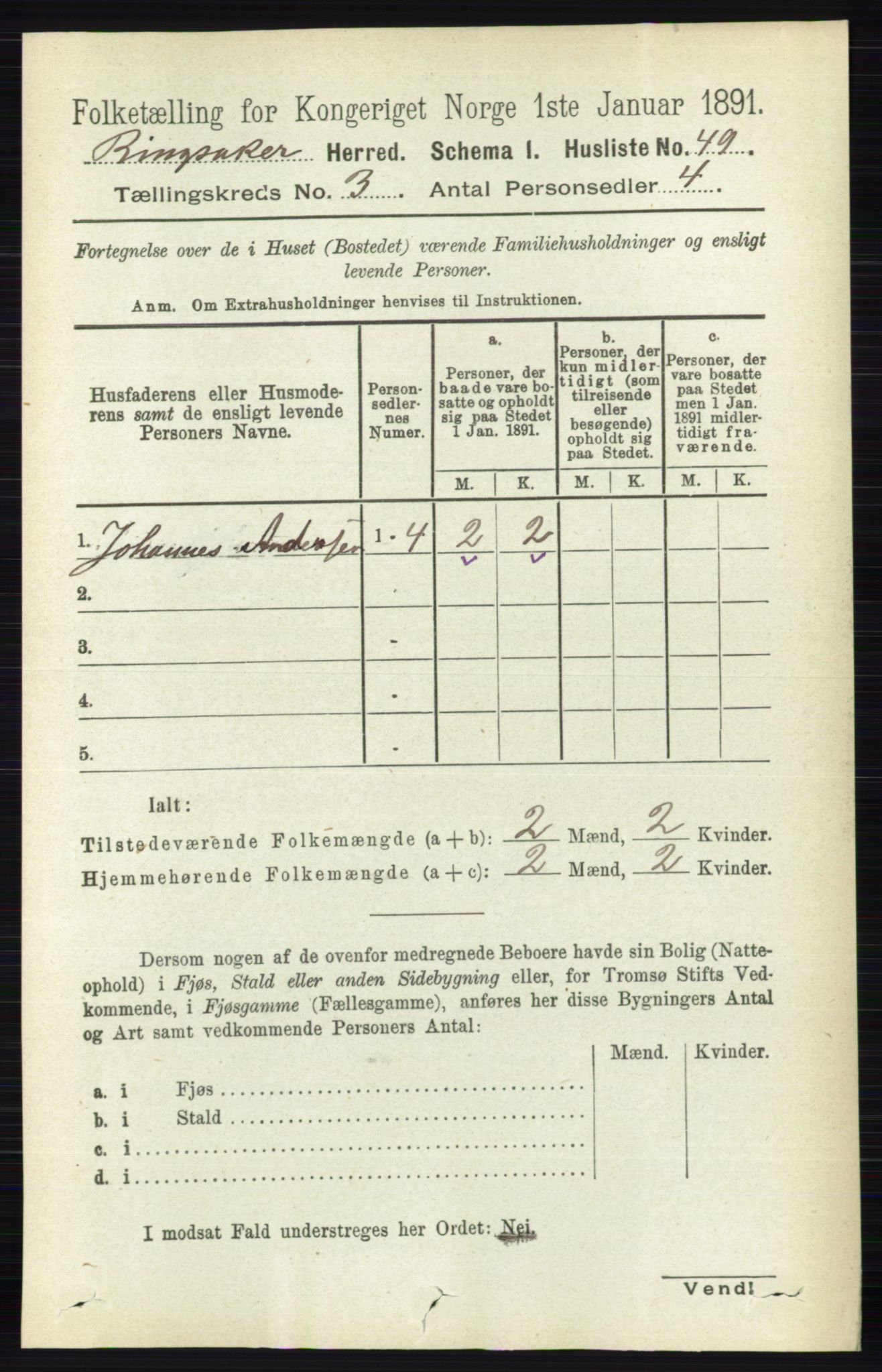 RA, 1891 census for 0412 Ringsaker, 1891, p. 1210