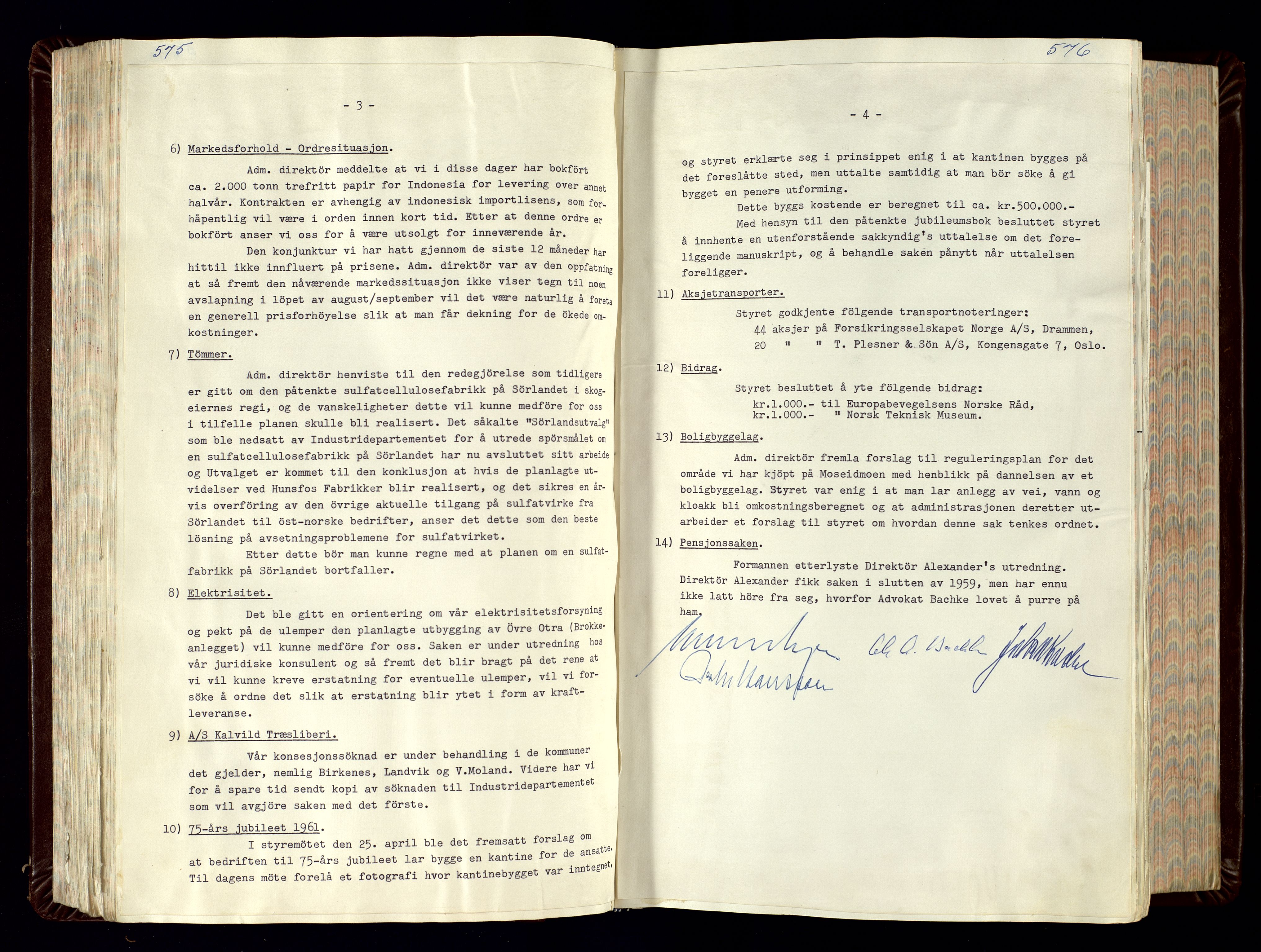 Hunsfos fabrikker, AV/SAK-D/1440/02/L0007: Referatprotokoll fra styremøter (møte nr 114-221), 1951-1964, p. 575-576
