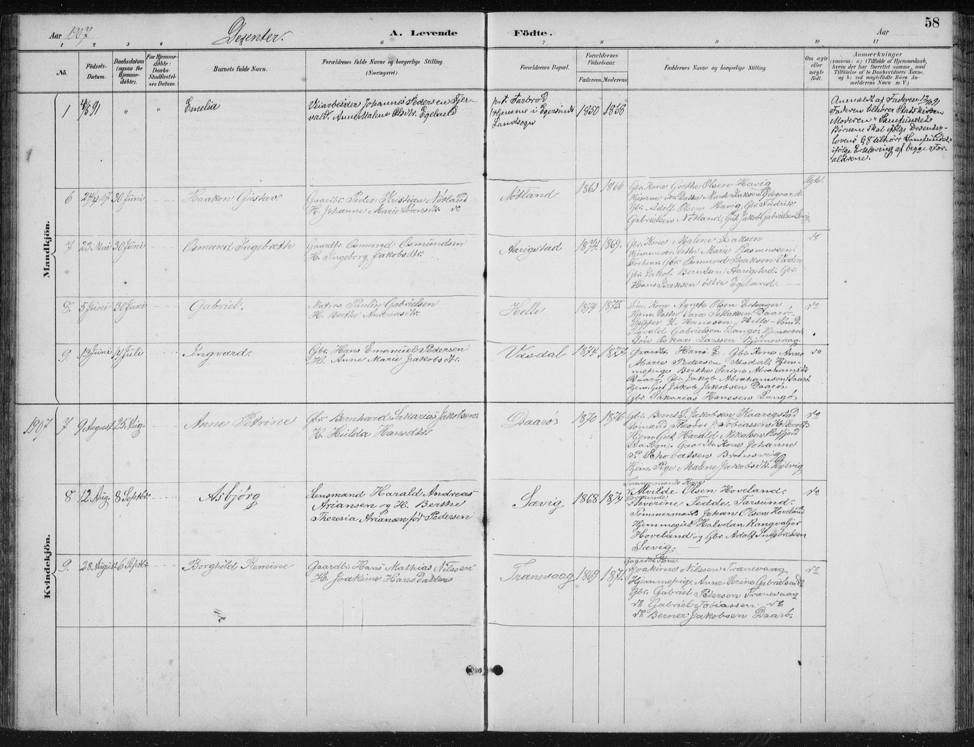 Herad sokneprestkontor, AV/SAK-1111-0018/F/Fb/Fbb/L0004: Parish register (copy) no. B 4, 1890-1935, p. 58