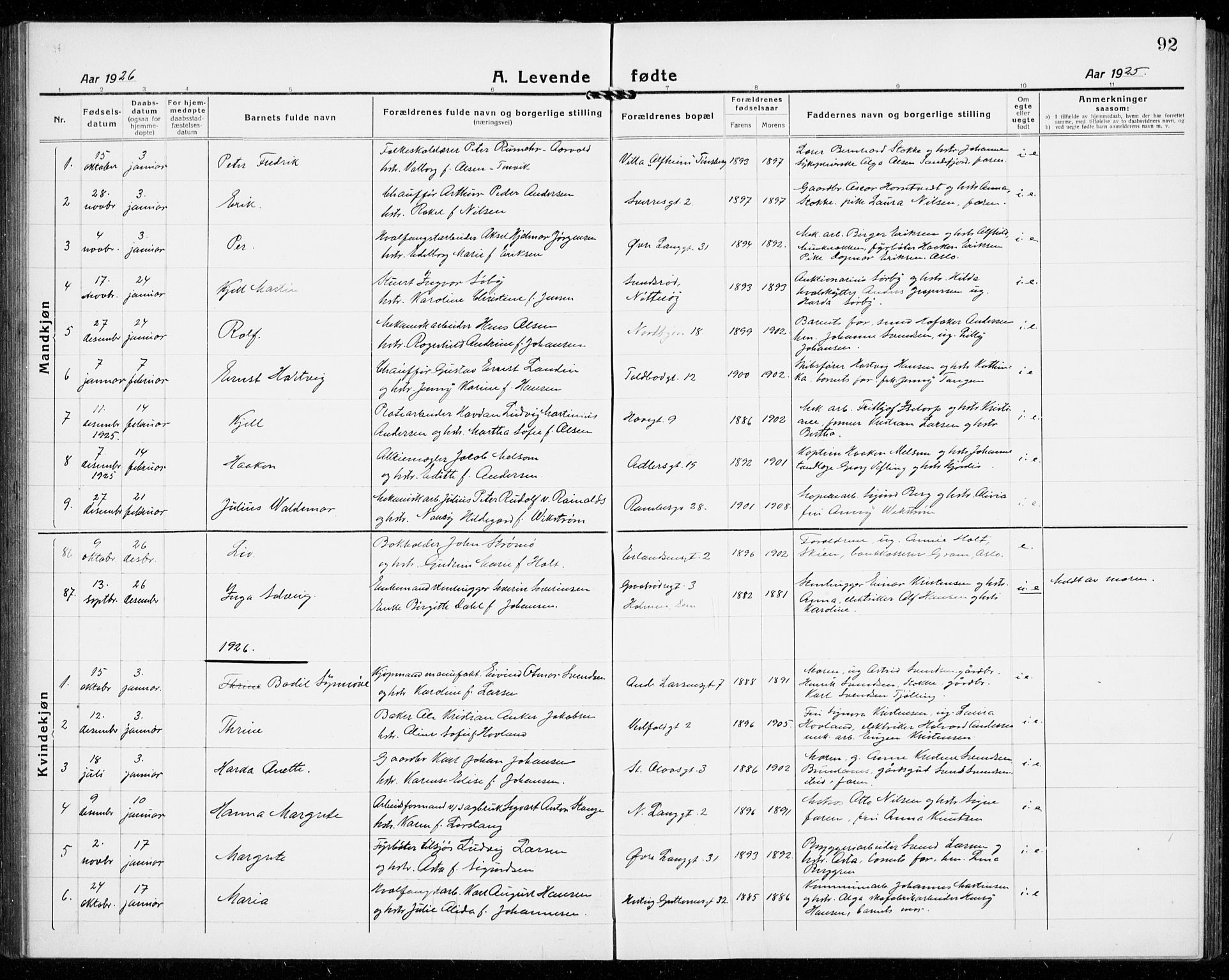 Tønsberg kirkebøker, SAKO/A-330/G/Ga/L0010: Parish register (copy) no. 10, 1920-1942, p. 92