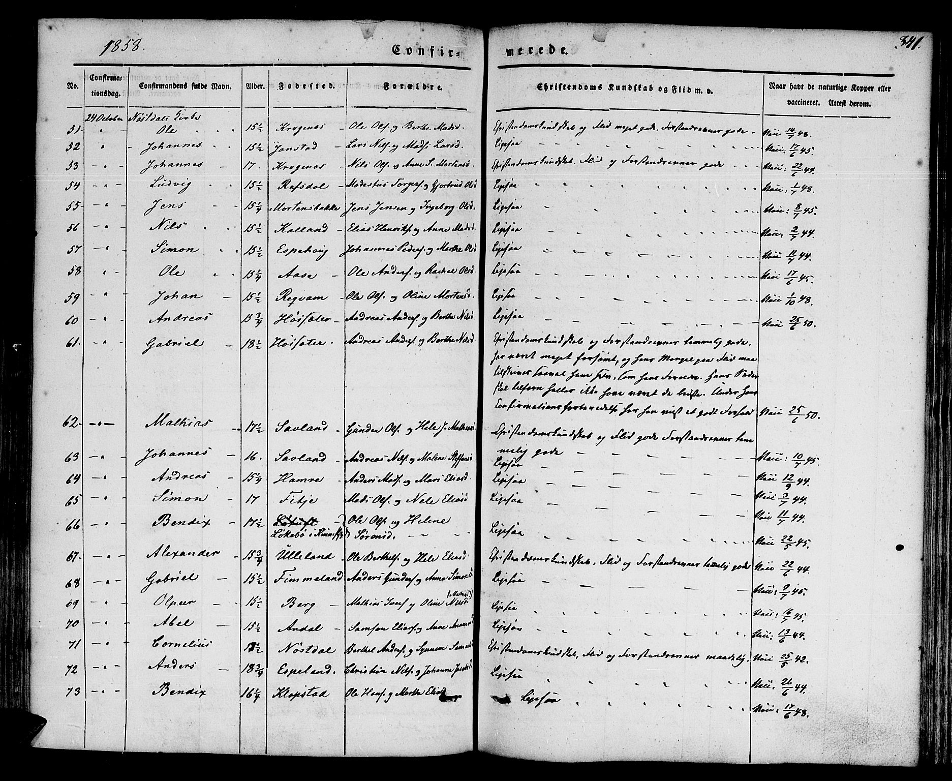 Førde sokneprestembete, AV/SAB-A-79901/H/Haa/Haaa/L0007: Parish register (official) no. A 7, 1843-1860, p. 341