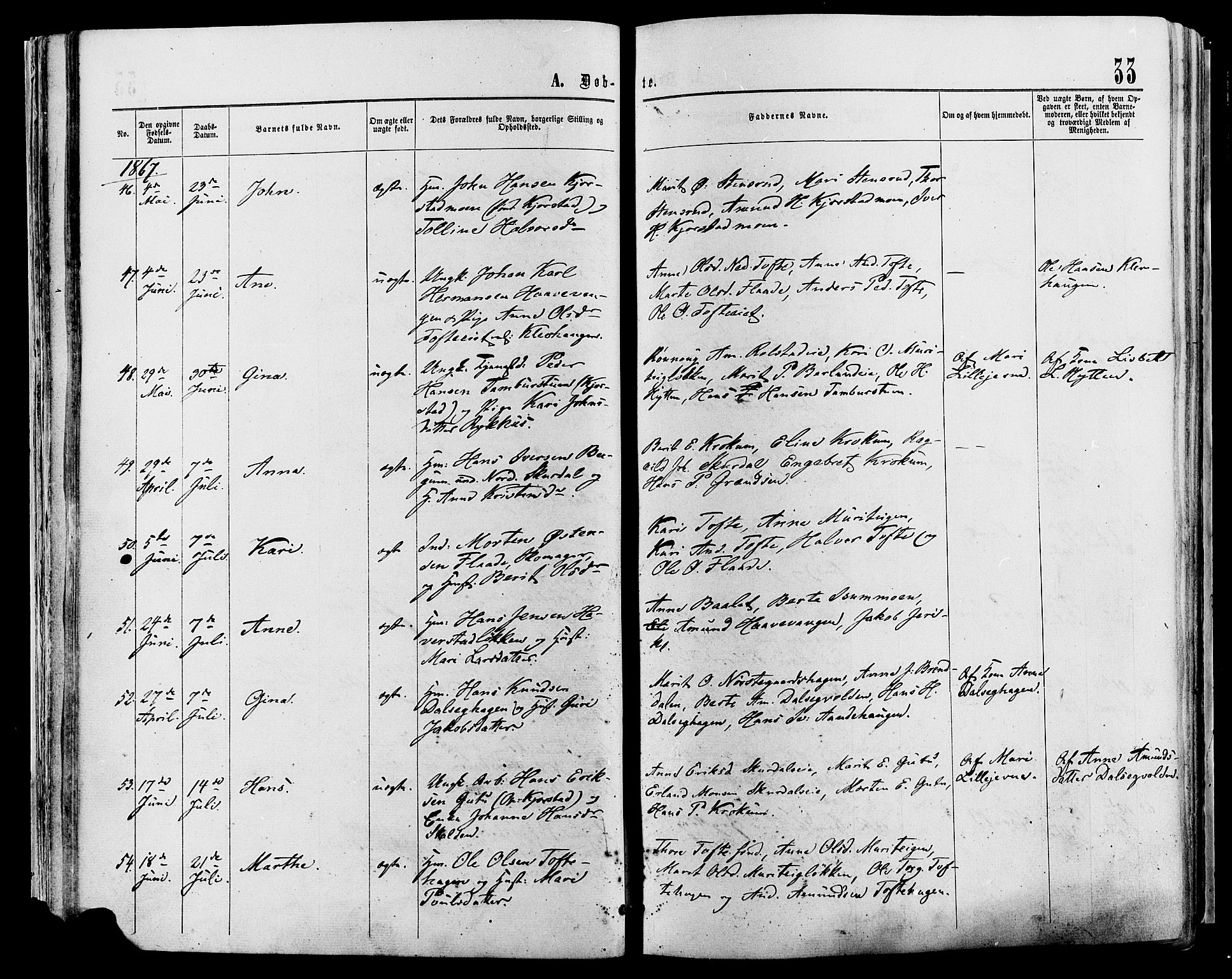 Sør-Fron prestekontor, AV/SAH-PREST-010/H/Ha/Haa/L0002: Parish register (official) no. 2, 1864-1880, p. 33