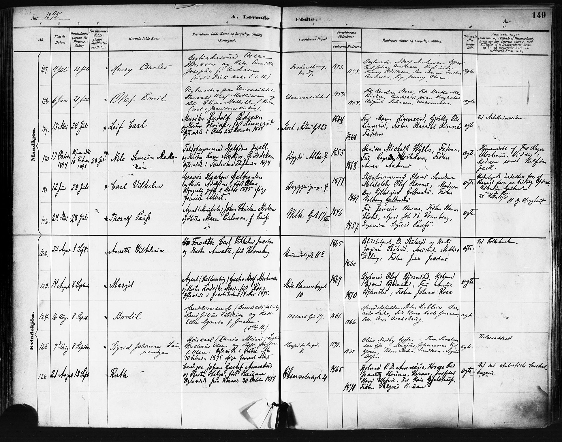 Trefoldighet prestekontor Kirkebøker, AV/SAO-A-10882/F/Fa/L0006: Parish register (official) no. I 6, 1891-1899, p. 149