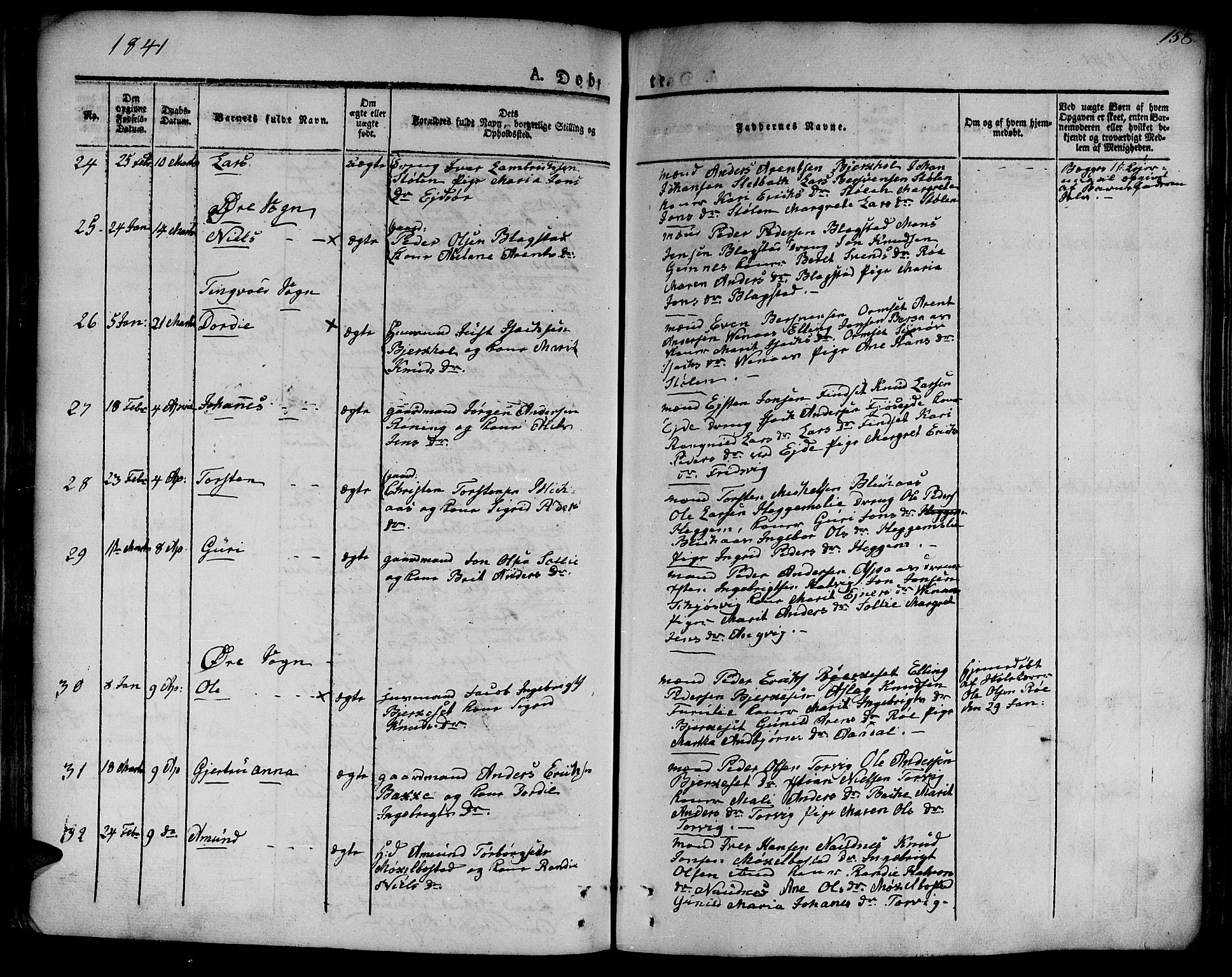 Ministerialprotokoller, klokkerbøker og fødselsregistre - Møre og Romsdal, AV/SAT-A-1454/586/L0983: Parish register (official) no. 586A09, 1829-1843, p. 158