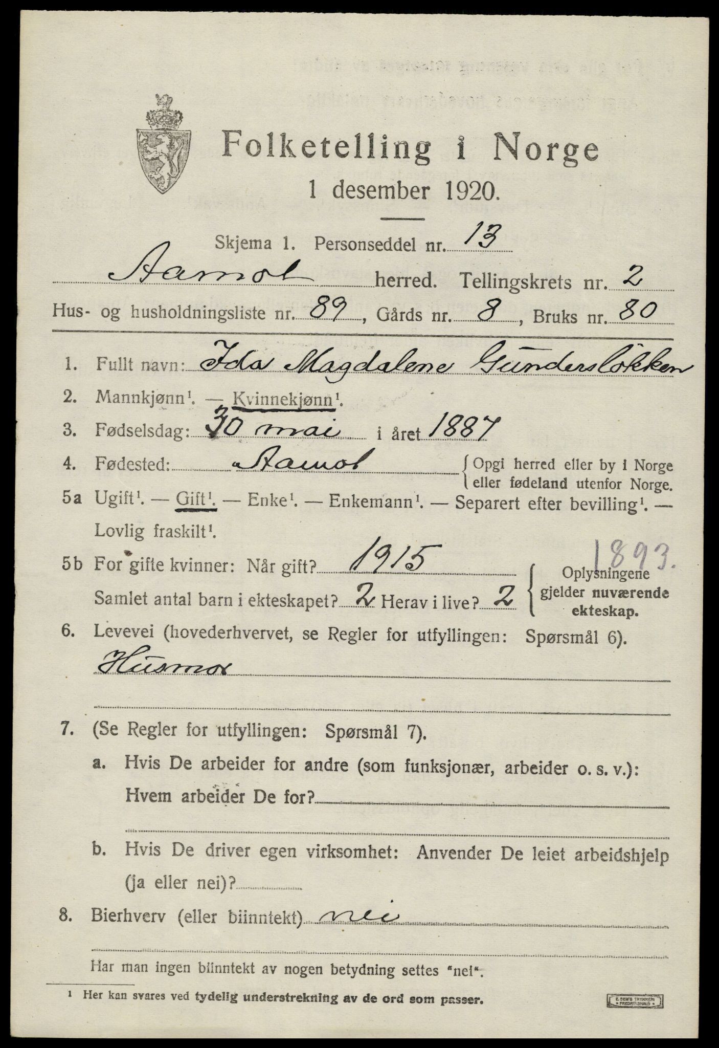 SAH, 1920 census for Åmot, 1920, p. 3801