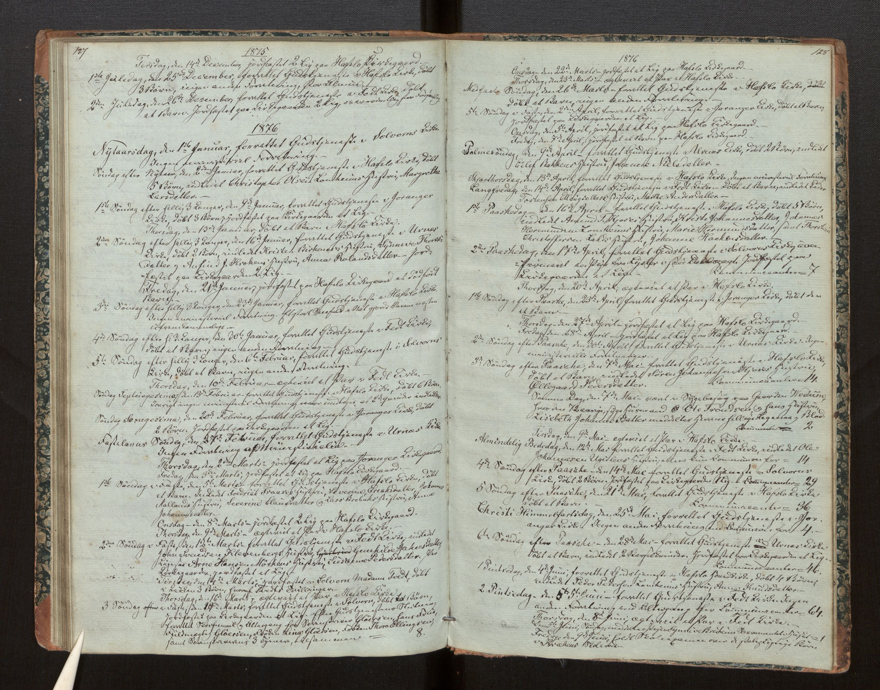 Hafslo sokneprestembete, SAB/A-80301/H/Haa/Haaf/L0002: Diary records no. F 2, 1854-1879, p. 127-128