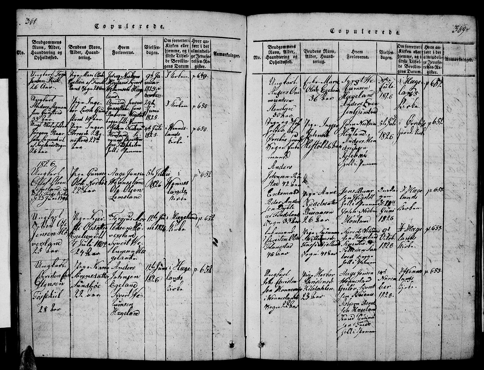 Vennesla sokneprestkontor, SAK/1111-0045/Fb/Fba/L0001: Parish register (copy) no. B 1, 1820-1834, p. 368-369