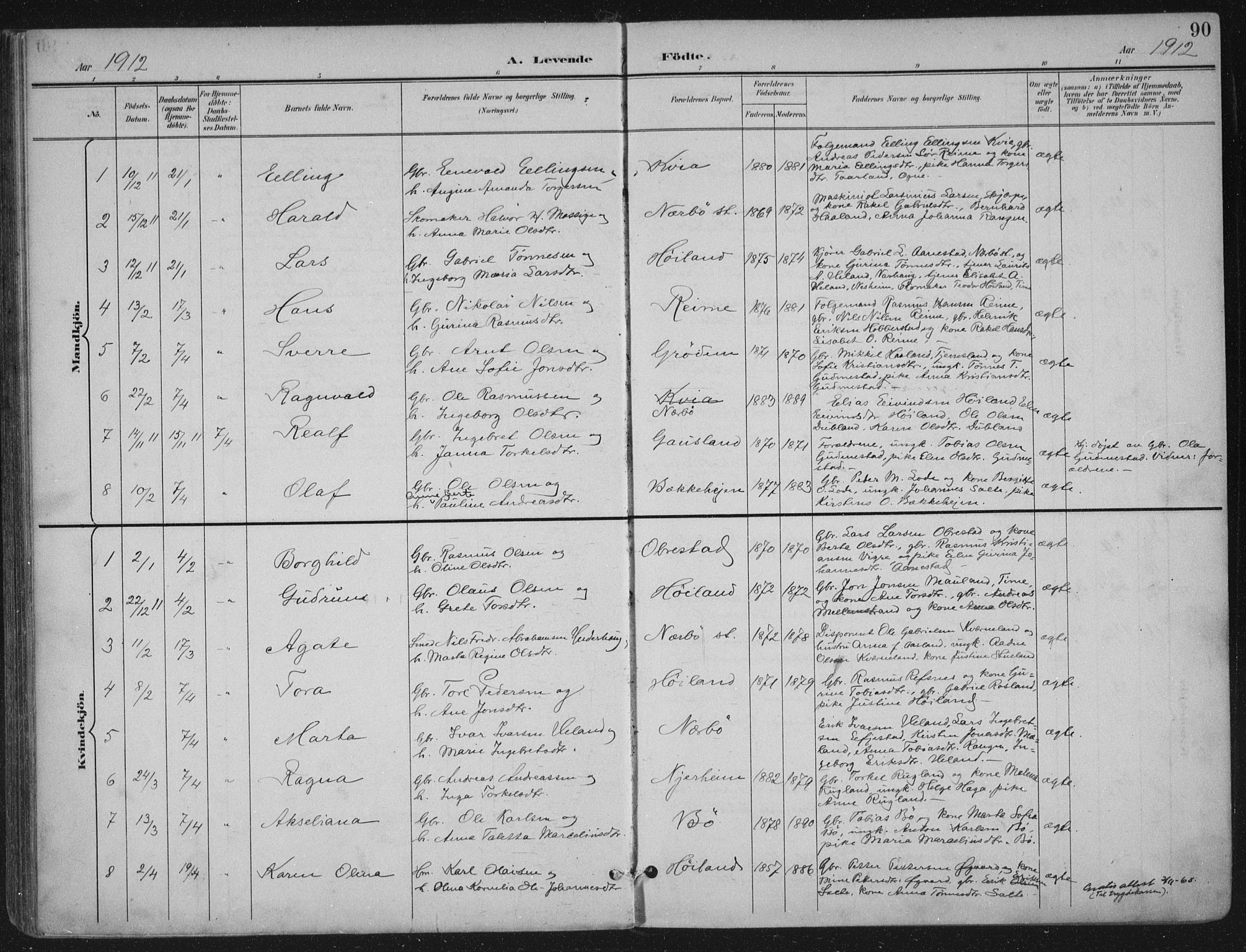 Hå sokneprestkontor, SAST/A-101801/002/B/L0001: Parish register (official) no. A 11, 1897-1924, p. 90