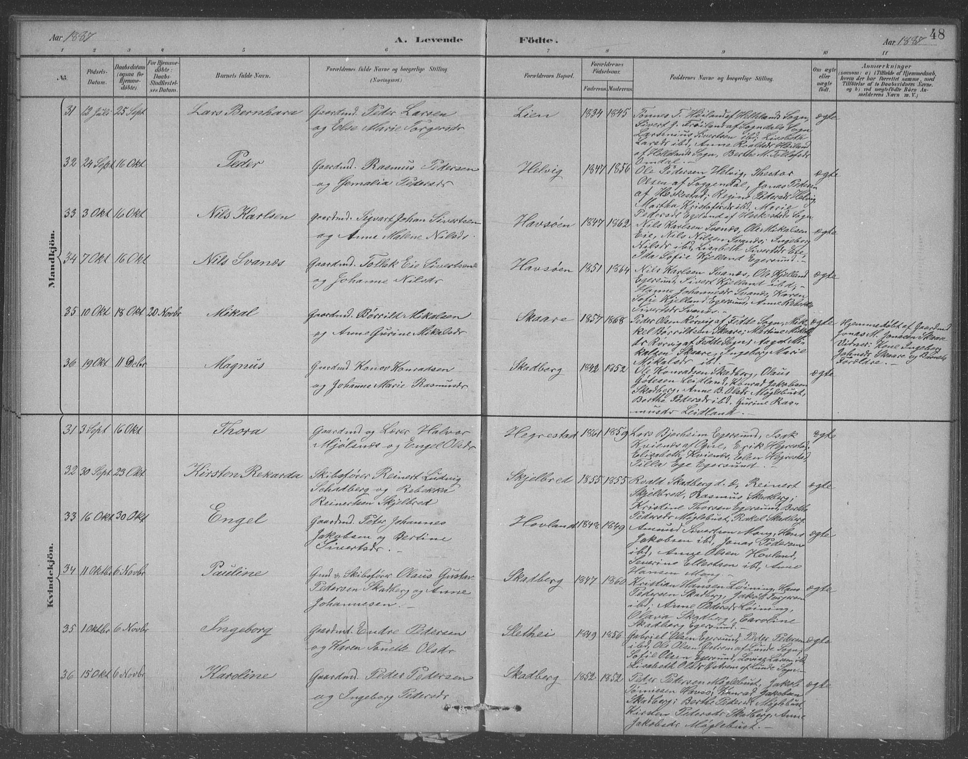 Eigersund sokneprestkontor, AV/SAST-A-101807/S09/L0007: Parish register (copy) no. B 7, 1882-1892, p. 48