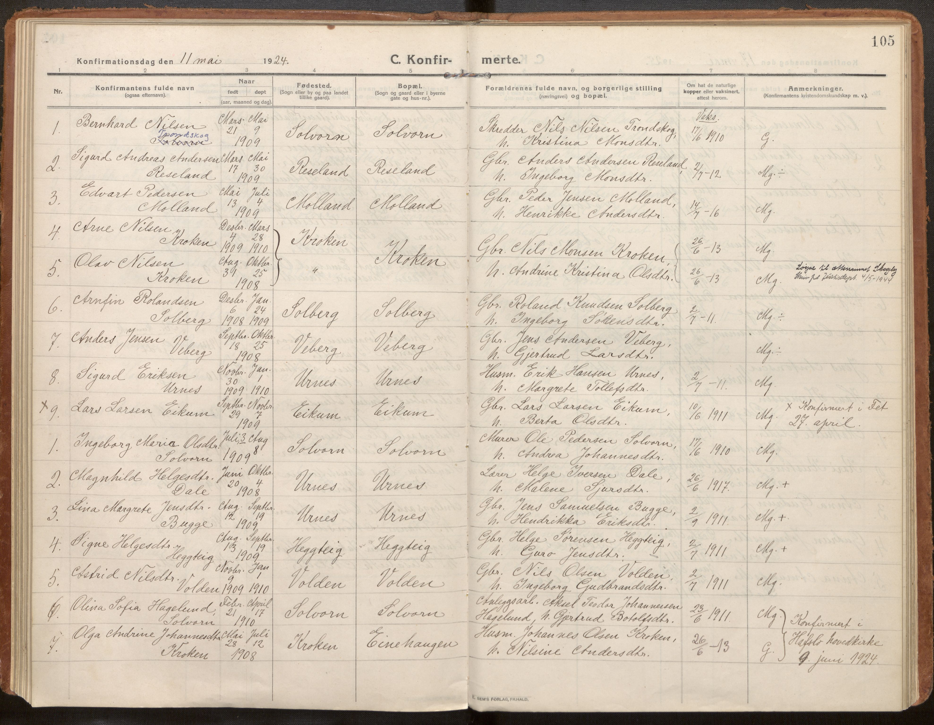 Hafslo sokneprestembete, SAB/A-80301/H/Haa/Haac/L0002: Parish register (official) no. C 2, 1914-1955, p. 105