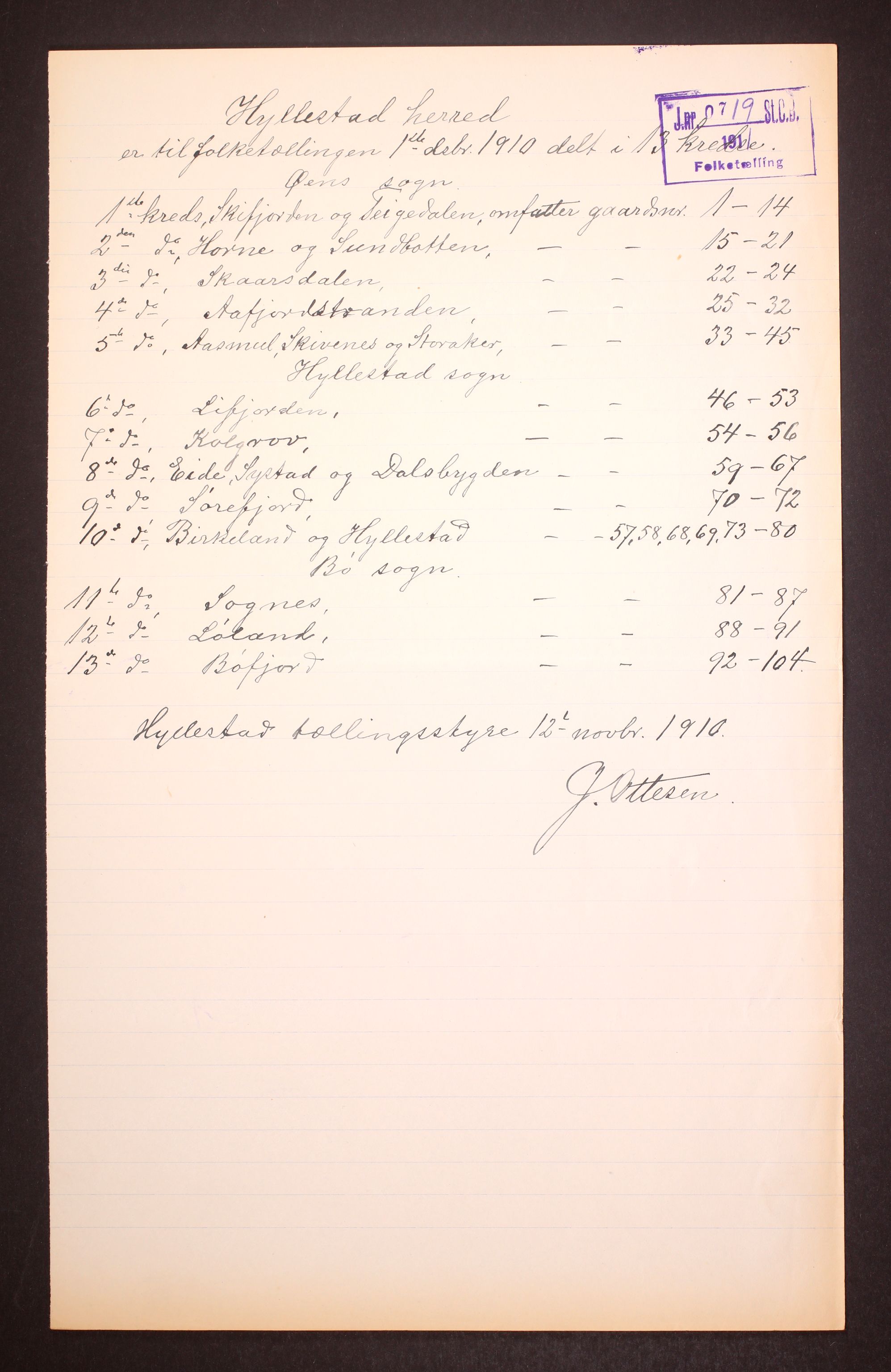 RA, 1910 census for Hyllestad, 1910, p. 43