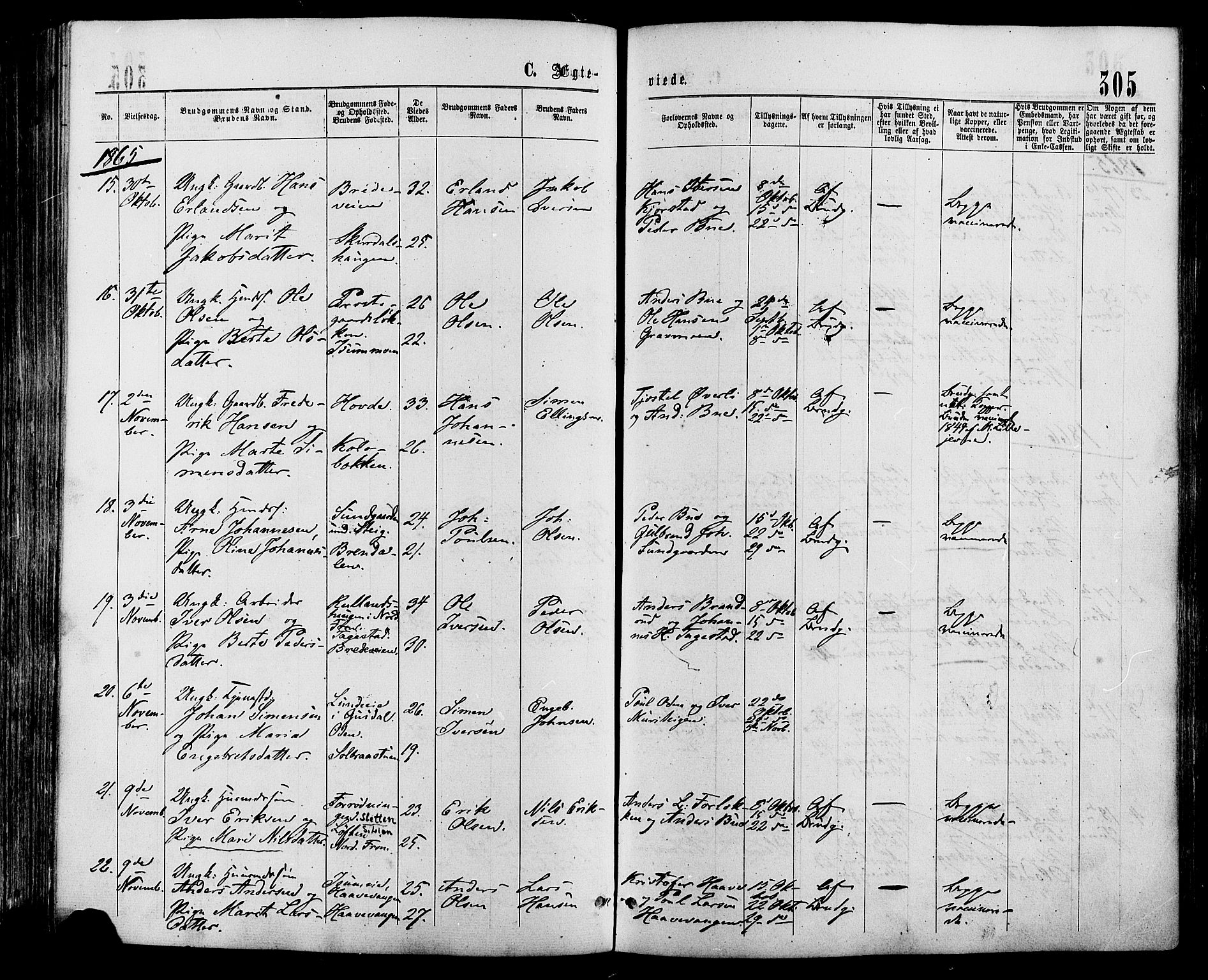 Sør-Fron prestekontor, AV/SAH-PREST-010/H/Ha/Haa/L0002: Parish register (official) no. 2, 1864-1880, p. 305