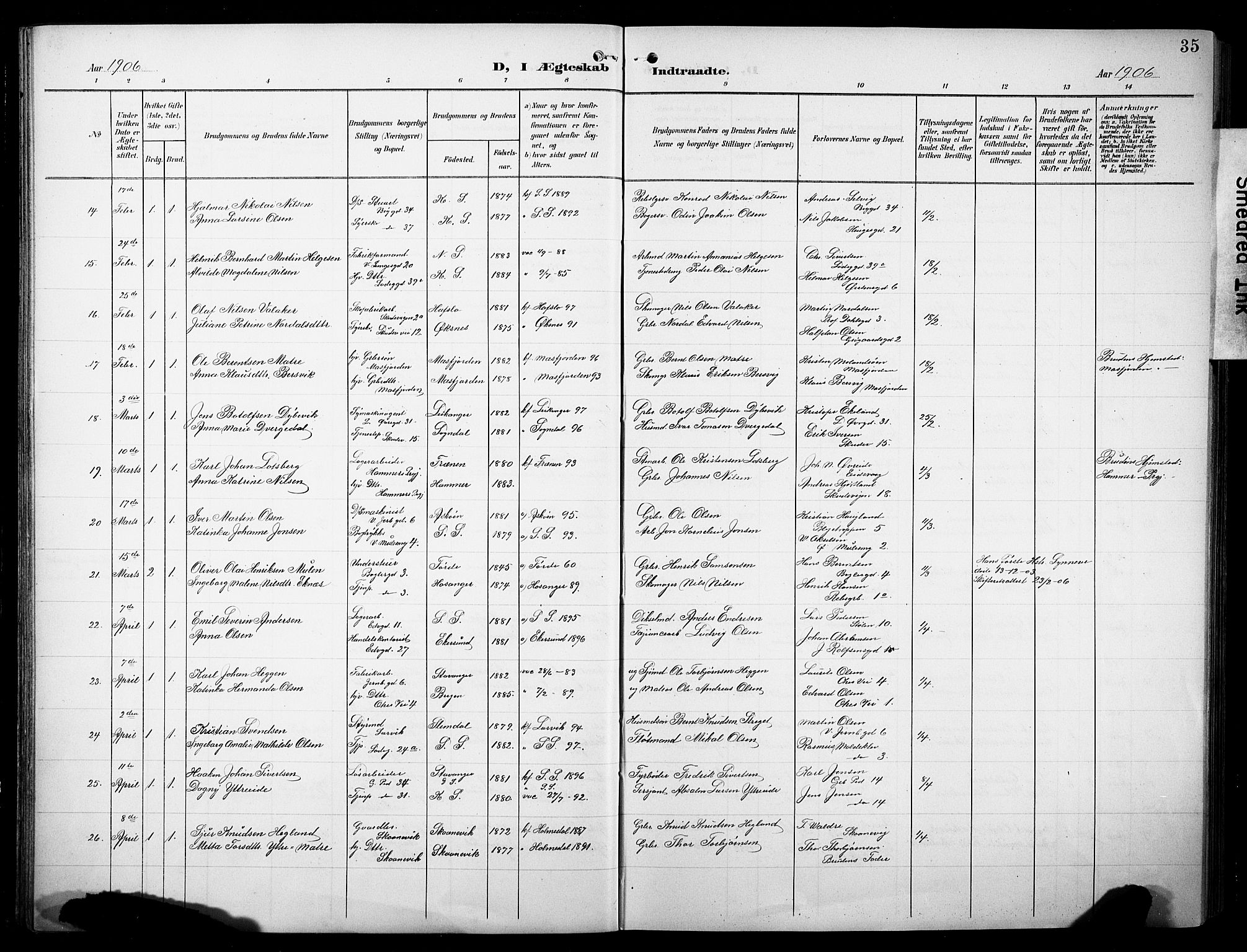 Sandviken Sokneprestembete, SAB/A-77601/H/Hb/L0014: Parish register (copy) no. D 1, 1902-1929, p. 35