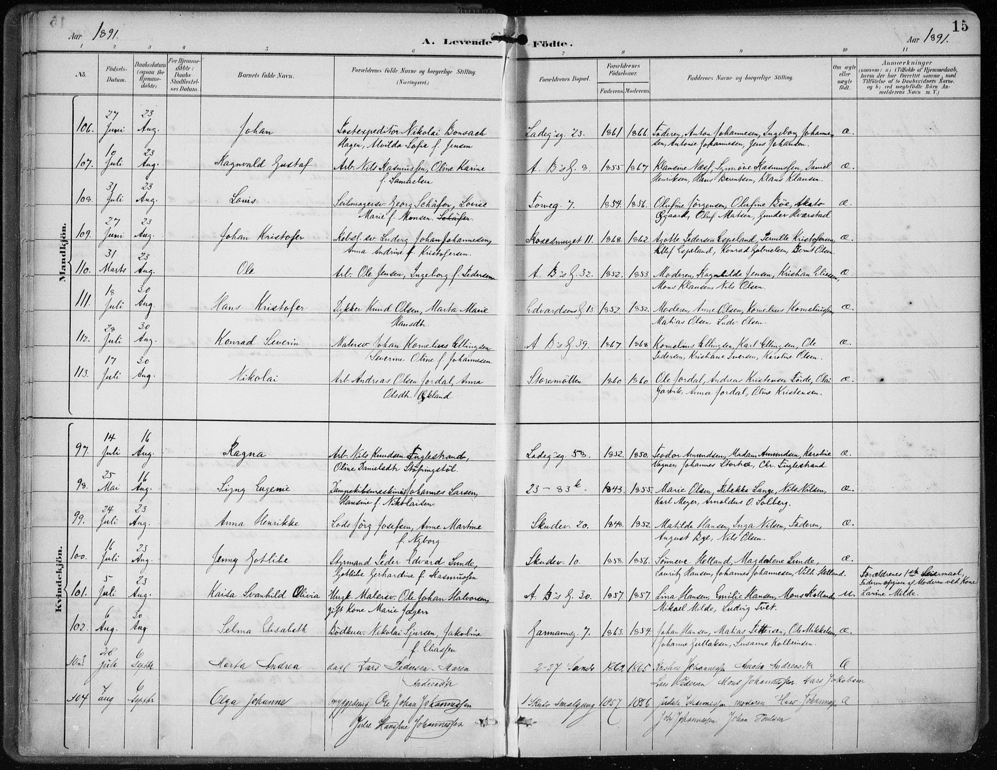 Sandviken Sokneprestembete, SAB/A-77601/H/Ha/L0005: Parish register (official) no. B 2, 1891-1901, p. 15