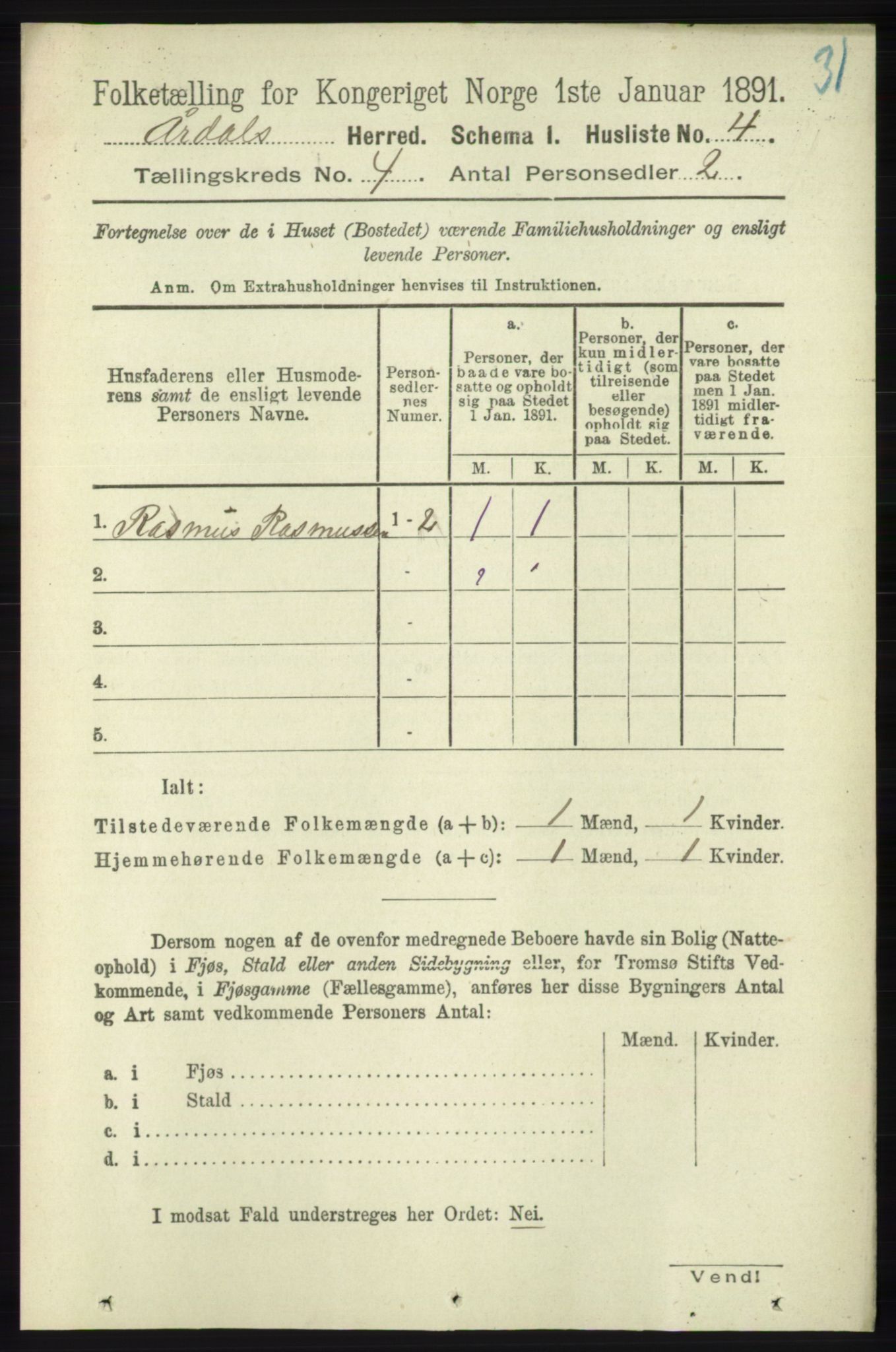 RA, 1891 census for 1131 Årdal, 1891, p. 1074