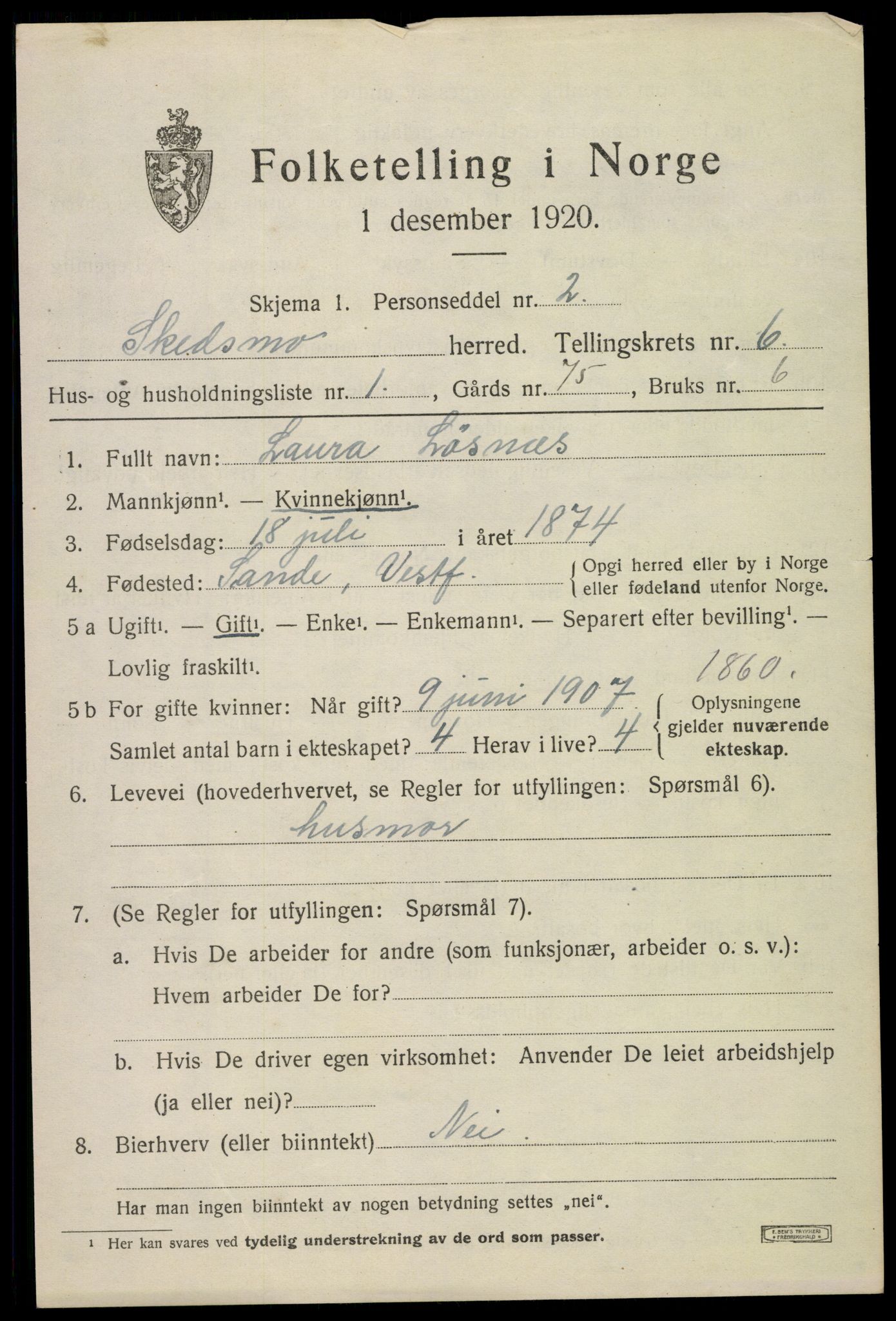 SAO, 1920 census for Skedsmo, 1920, p. 5803