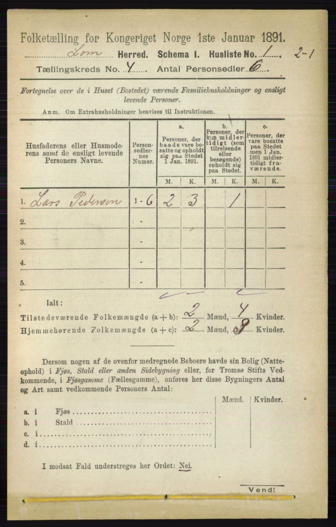 RA, 1891 census for 0514 Lom, 1891, p. 1456