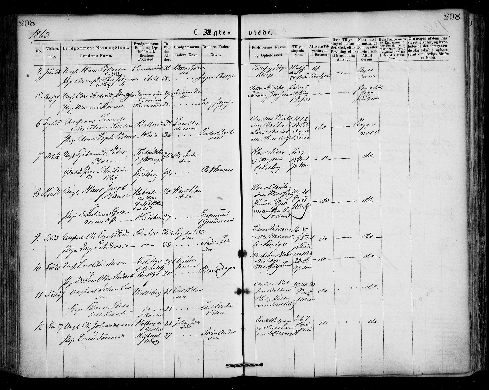 Borge prestekontor Kirkebøker, SAO/A-10903/F/Fa/L0006: Parish register (official) no. I 6, 1861-1874, p. 208