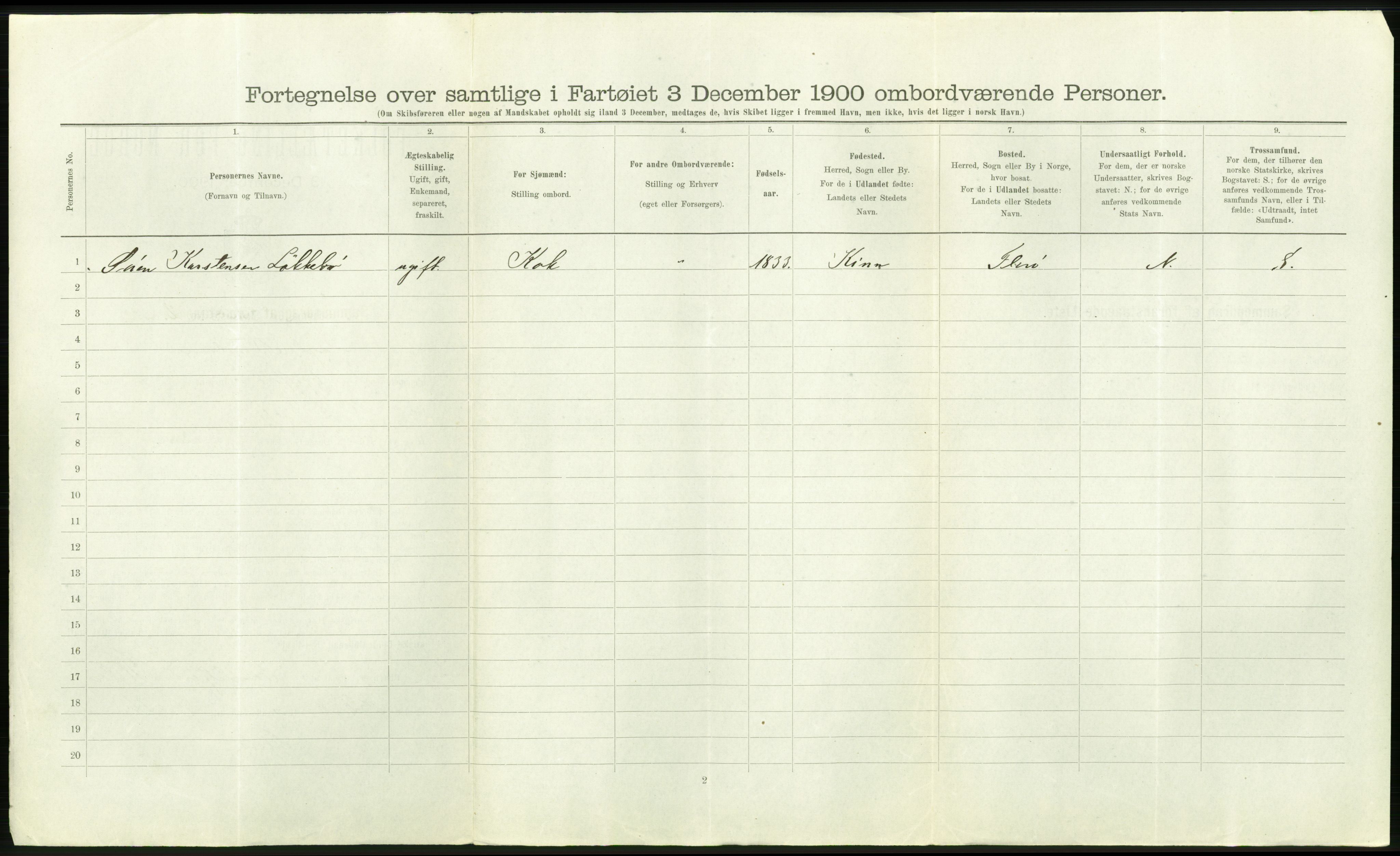 RA, 1900 Census - ship lists from ships in Norwegian harbours, harbours abroad and at sea, 1900, p. 1484